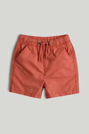 Boys Dark Orange Cotton Poplin Regular Fit Casual Shorts