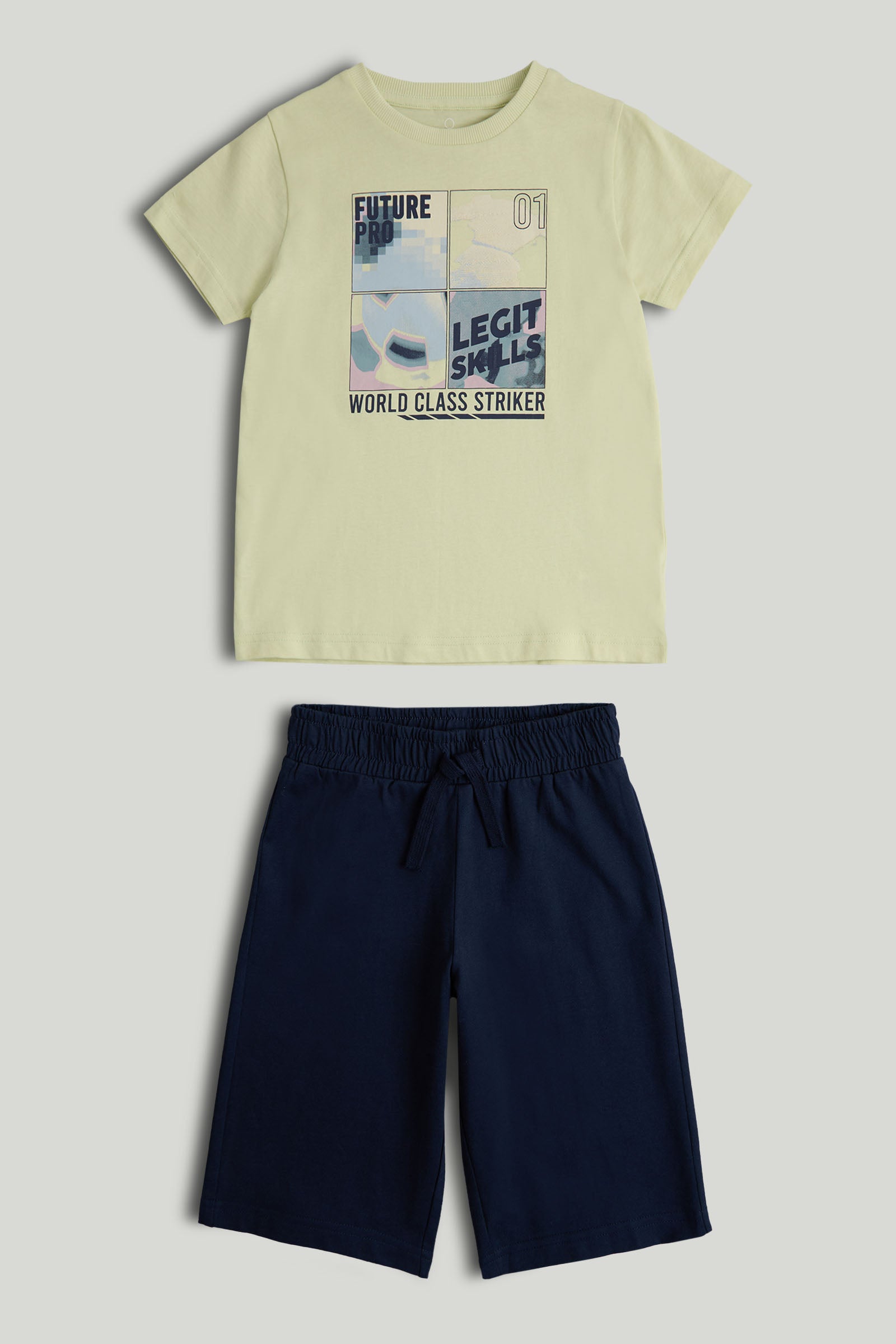 Boys Green Football Cotton Tee & Shorts Set