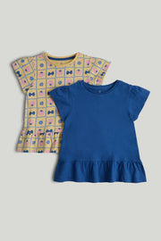 Girls Multi Cotton Printed Peplum T-Shirts Pack of 2