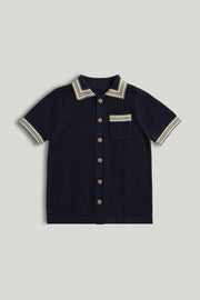 Boys Navy Cotton Textured Shirt – Regular Fit