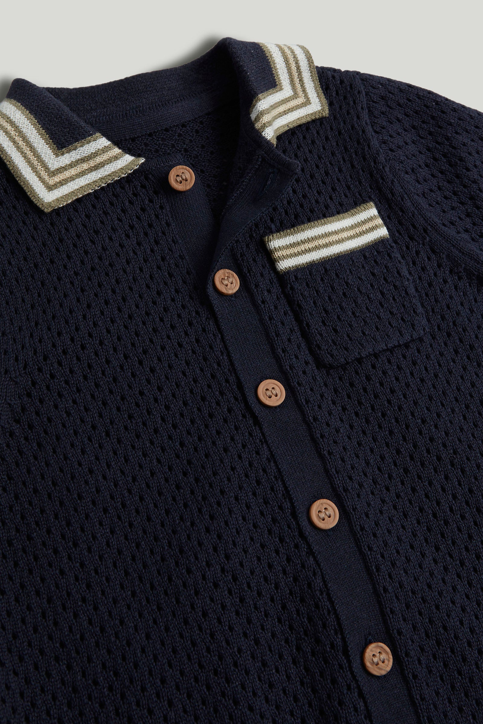 Boys Navy Cotton Textured Shirt – Regular Fit