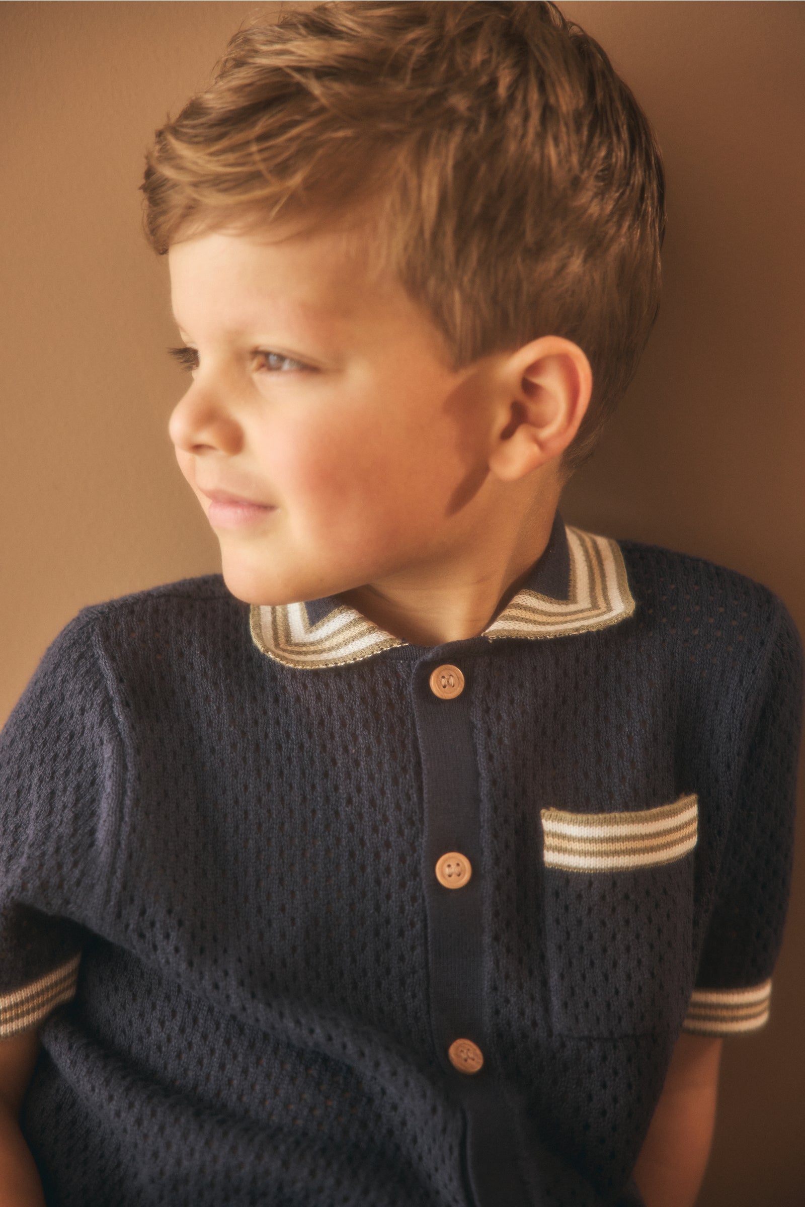 Boys Navy Cotton Textured Shirt – Regular Fit
