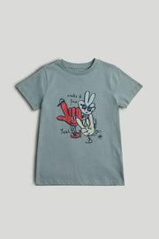 Boys Hands Graphic Cotton T-Shirt in Blue