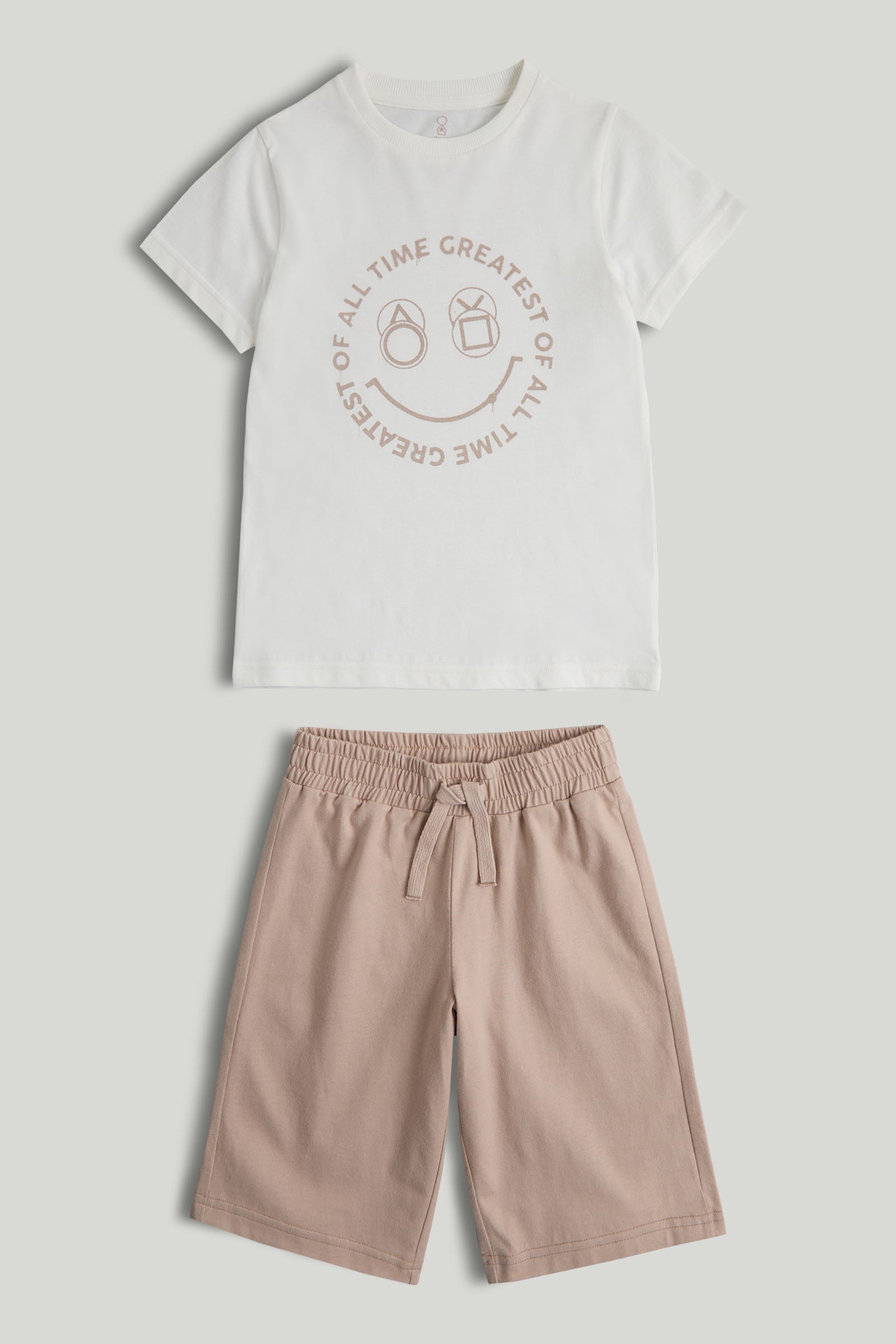 Boys Light Brown Cotton Tee & Shorts Set