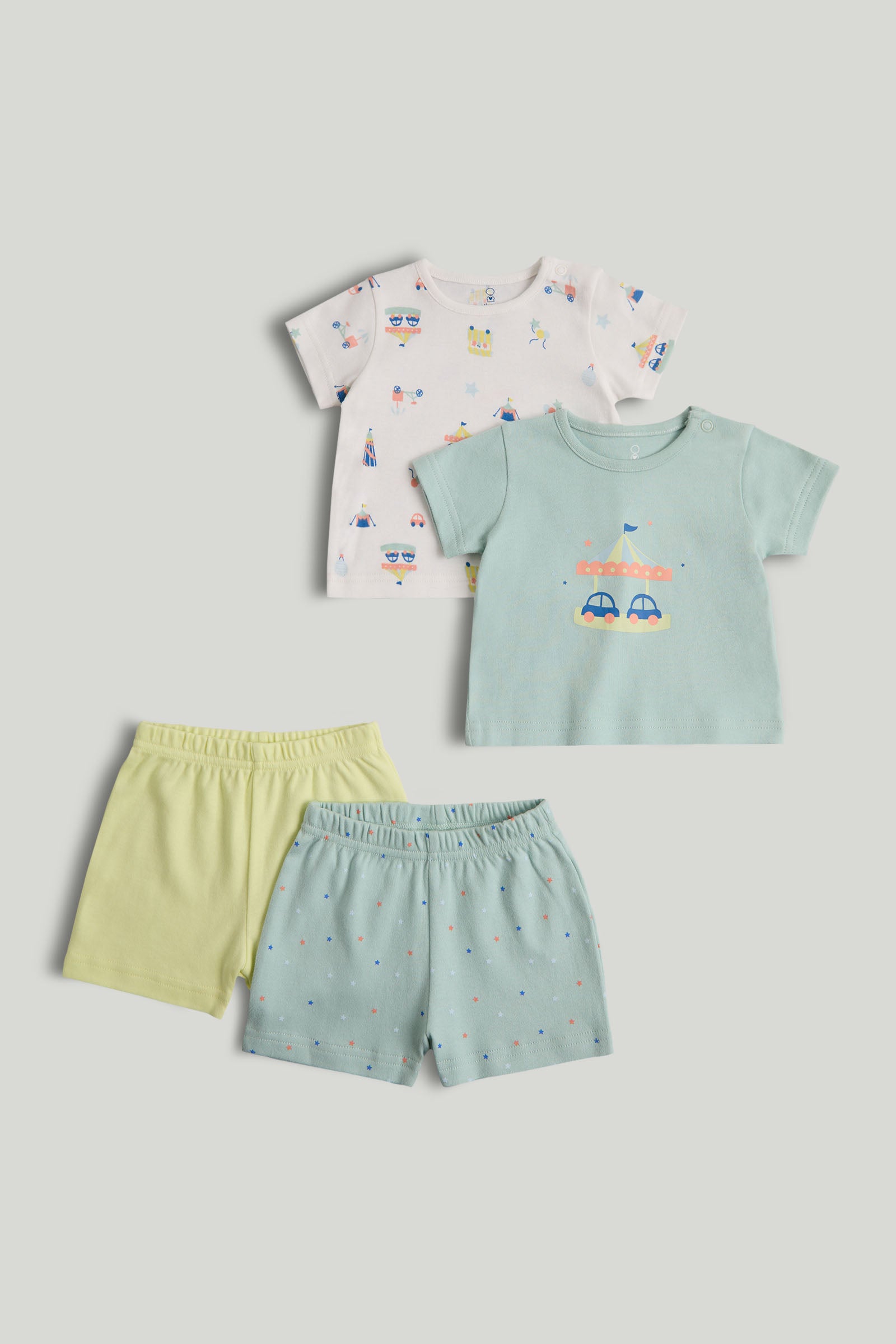 Boys Multi Carnival Print Cotton Regular Fit 2-Pack Shortie Pyjama Set