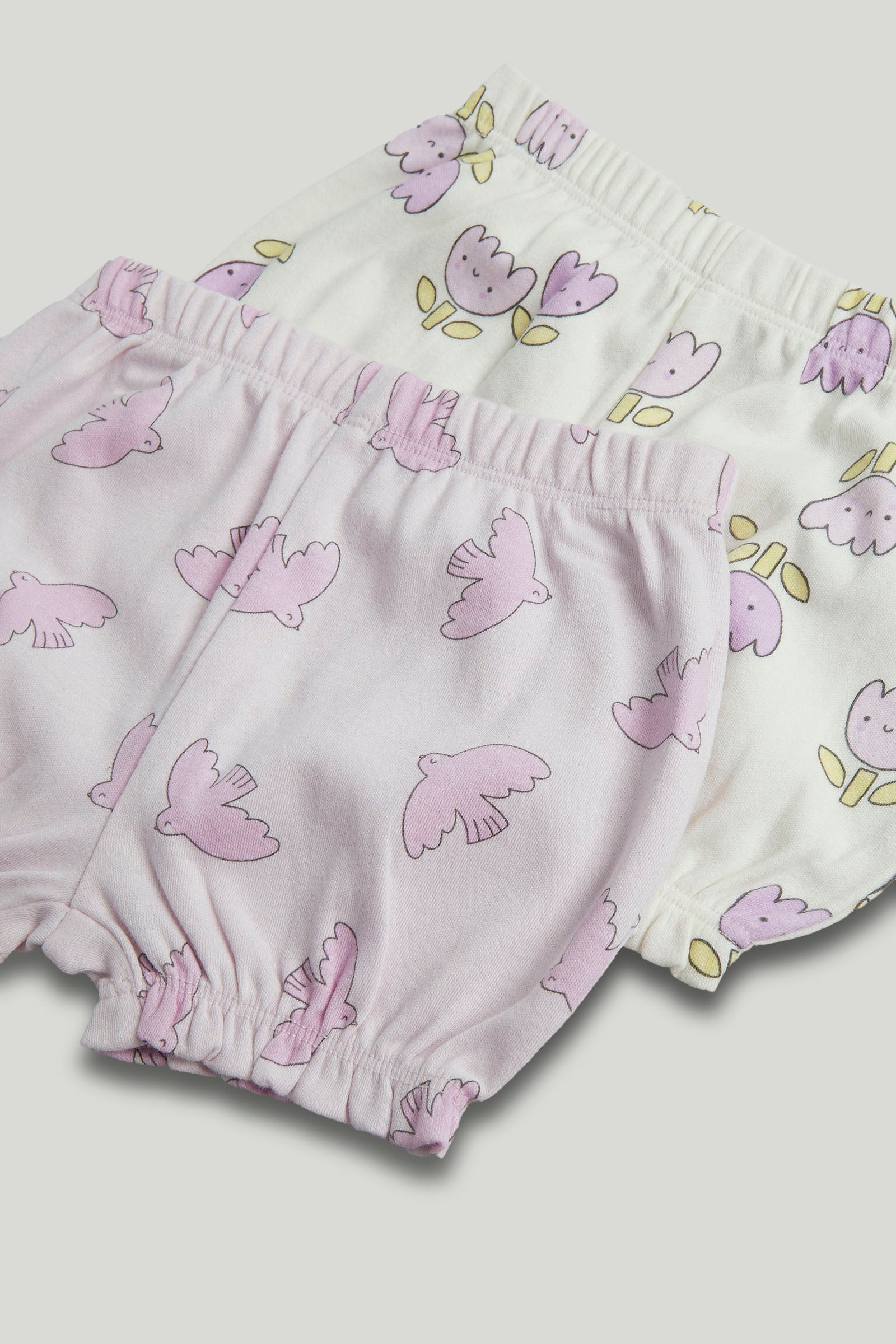Girls Light Purple Cute Icons Print Cotton Regular Fit 2-Pack Shortie Pyjama Set