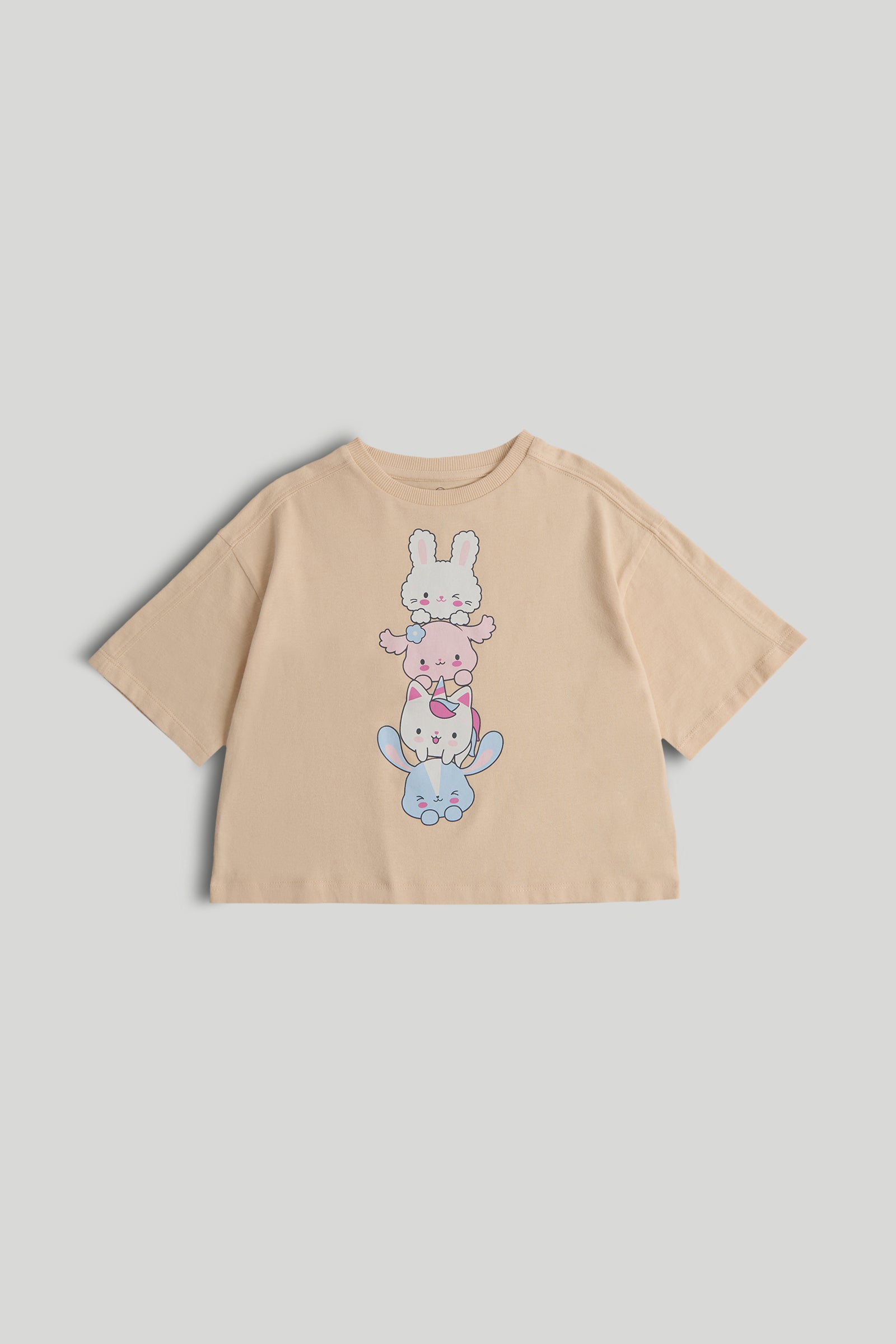 Girls Printed Cotton Short Sleeve T-Shirt in Light Pink