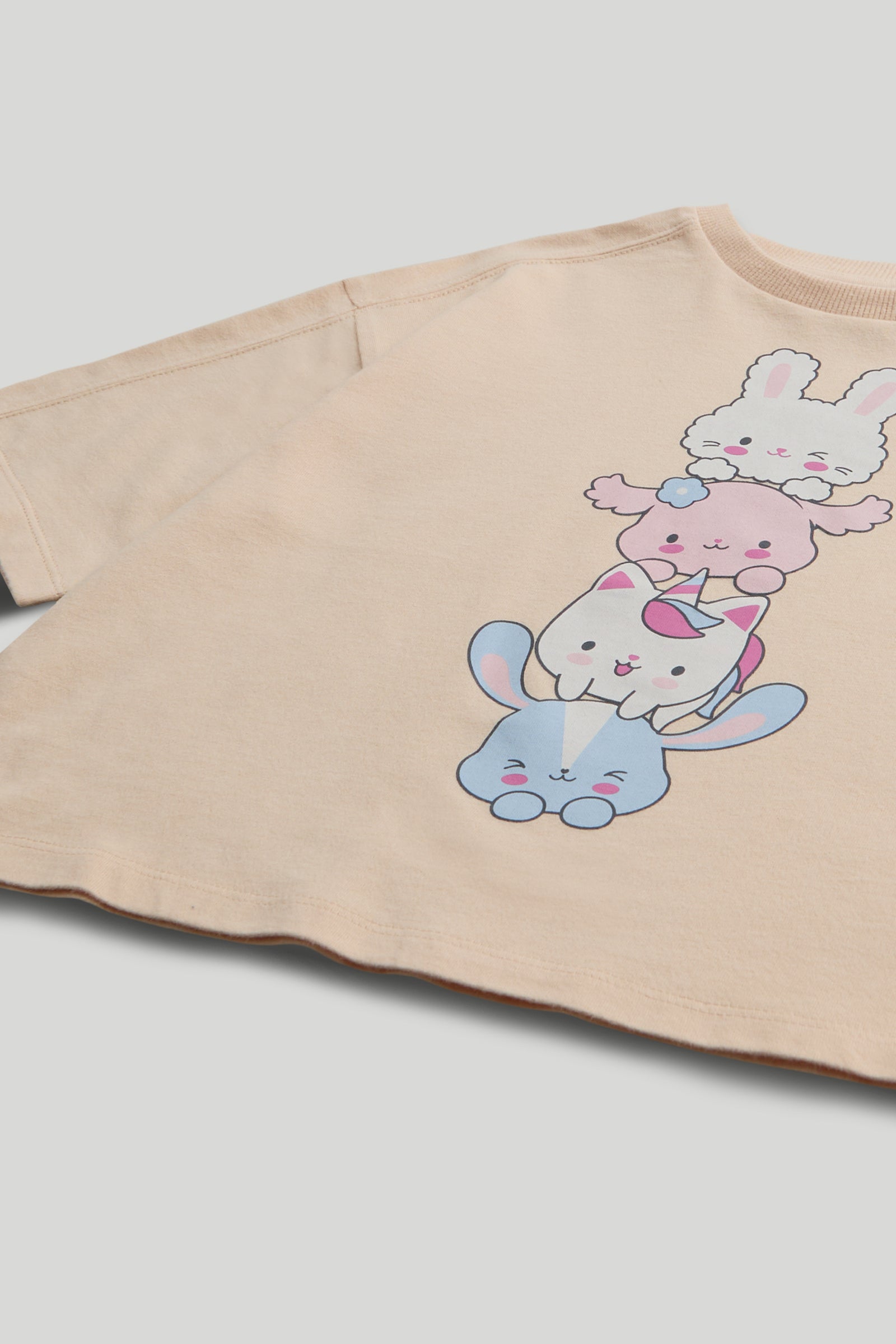 Girls Printed Cotton Short Sleeve T-Shirt in Light Pink