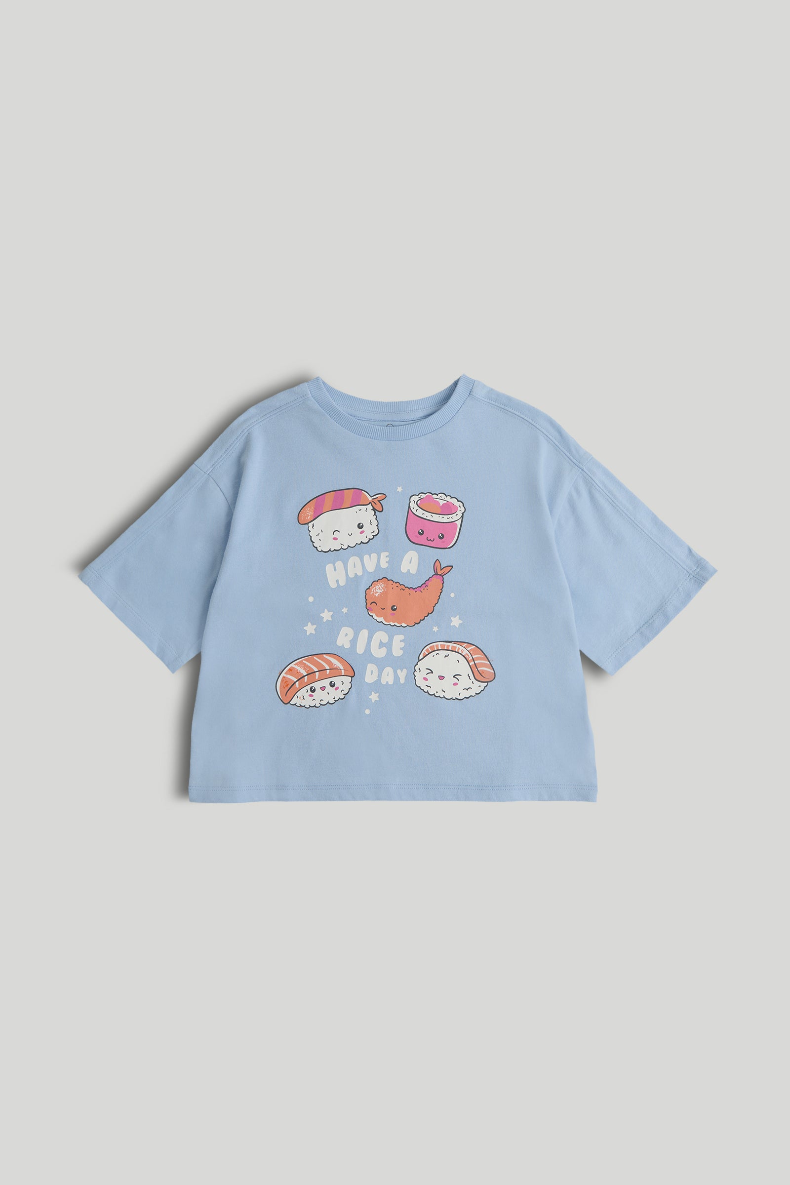 Boys Printed Cotton Short Sleeve T-Shirt in Light Blue