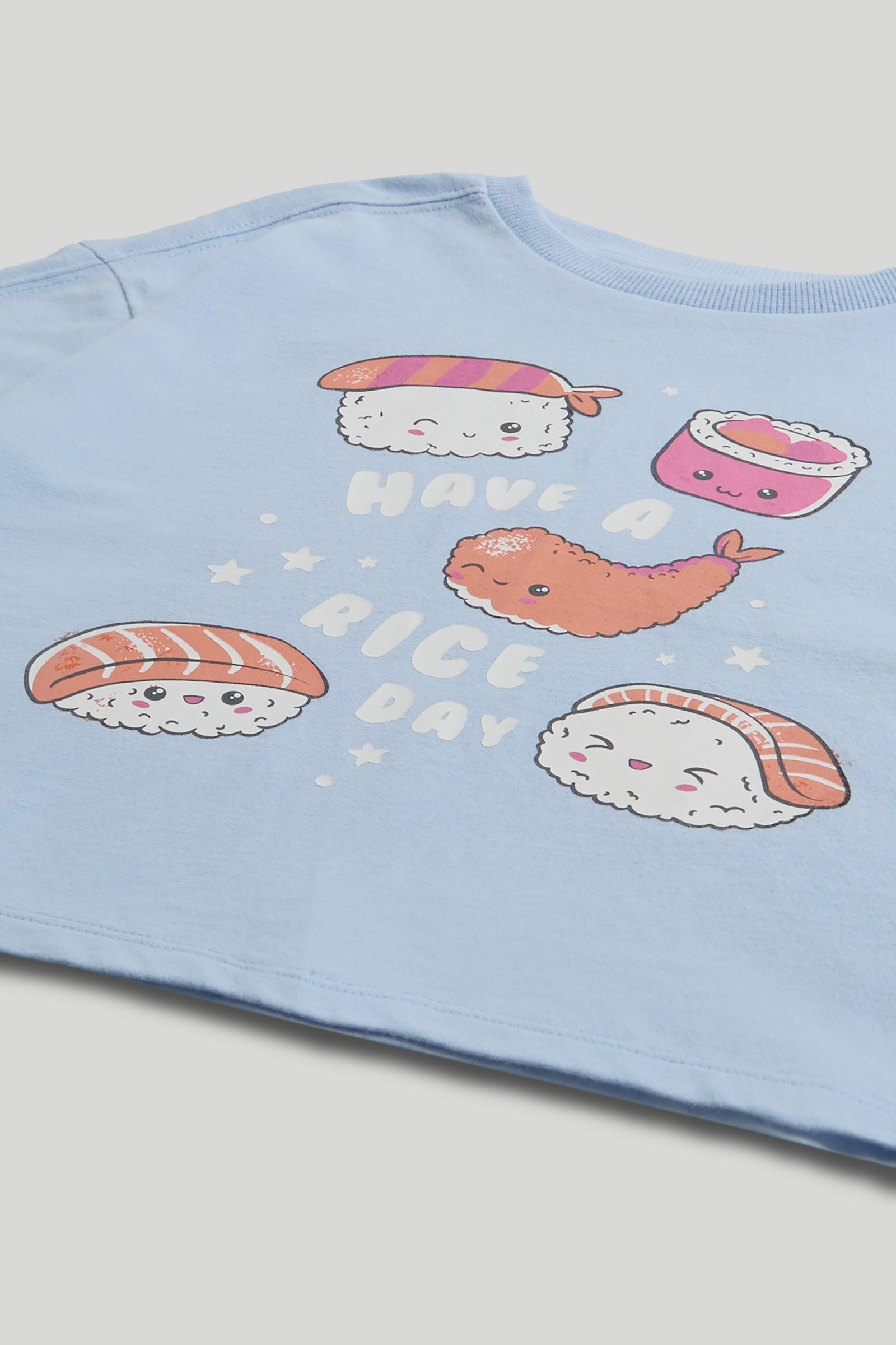 Boys Printed Cotton Short Sleeve T-Shirt in Light Blue
