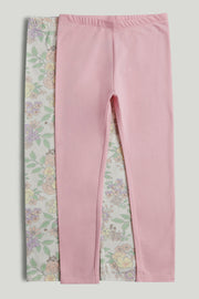 Girls Multi Cotton Stretch Printed Leggings Pack of 2