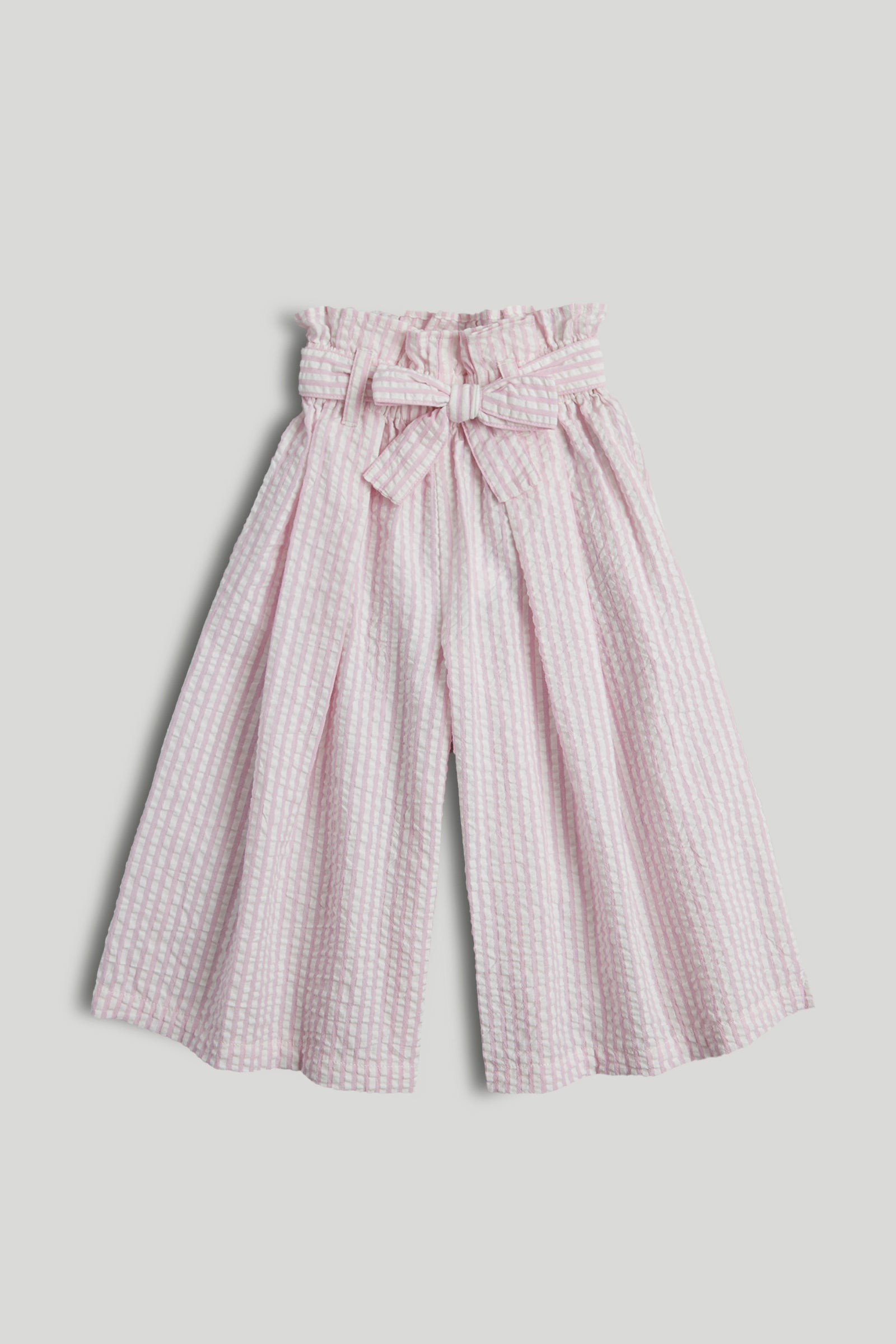 Girls Light Pink Cotton Paperbag Culotte Trousers