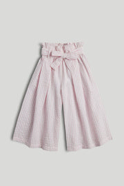 Girls Light Pink Cotton Paperbag Culotte Trousers