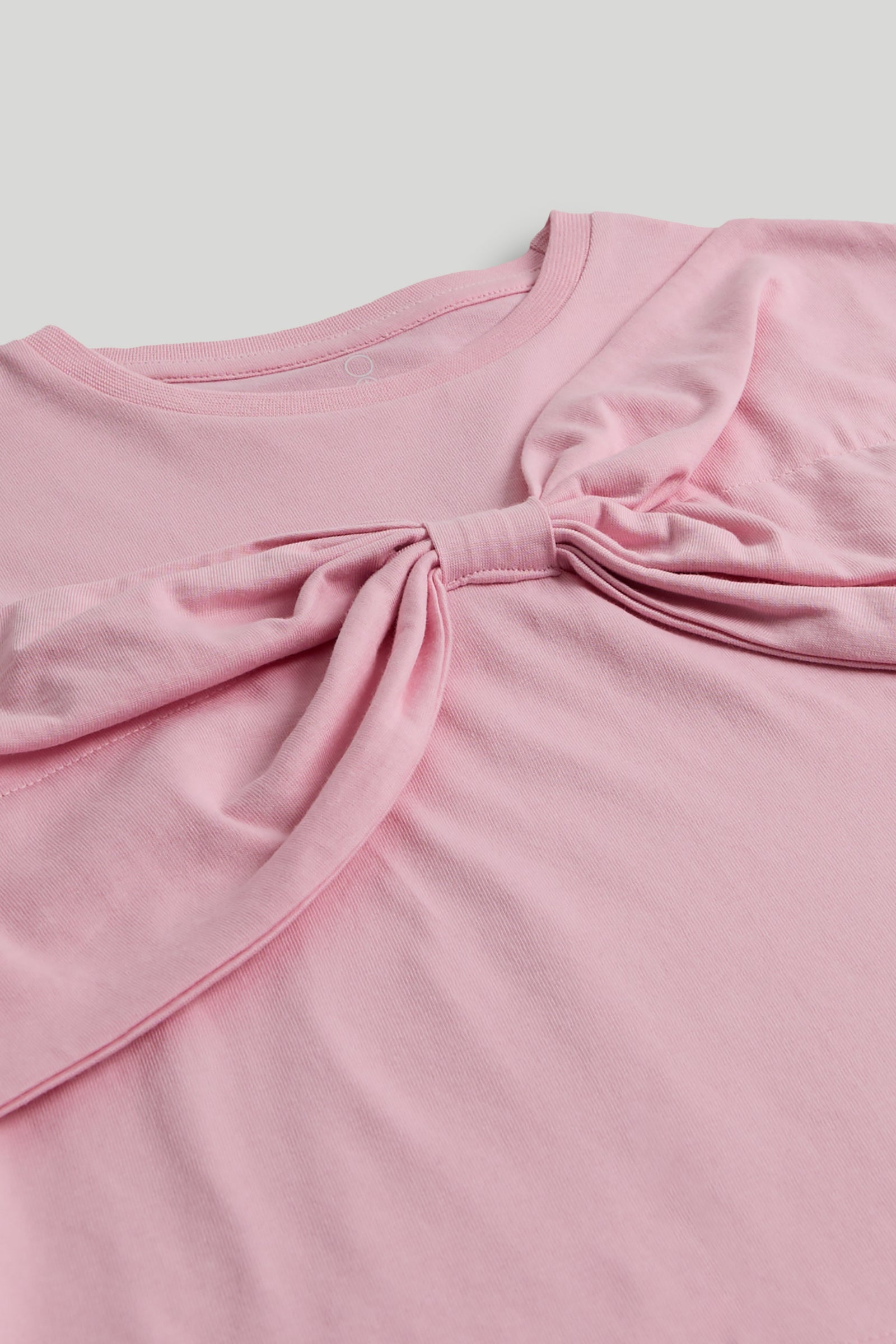 Girls Light Pink Cotton Boxy Bow T-Shirt
