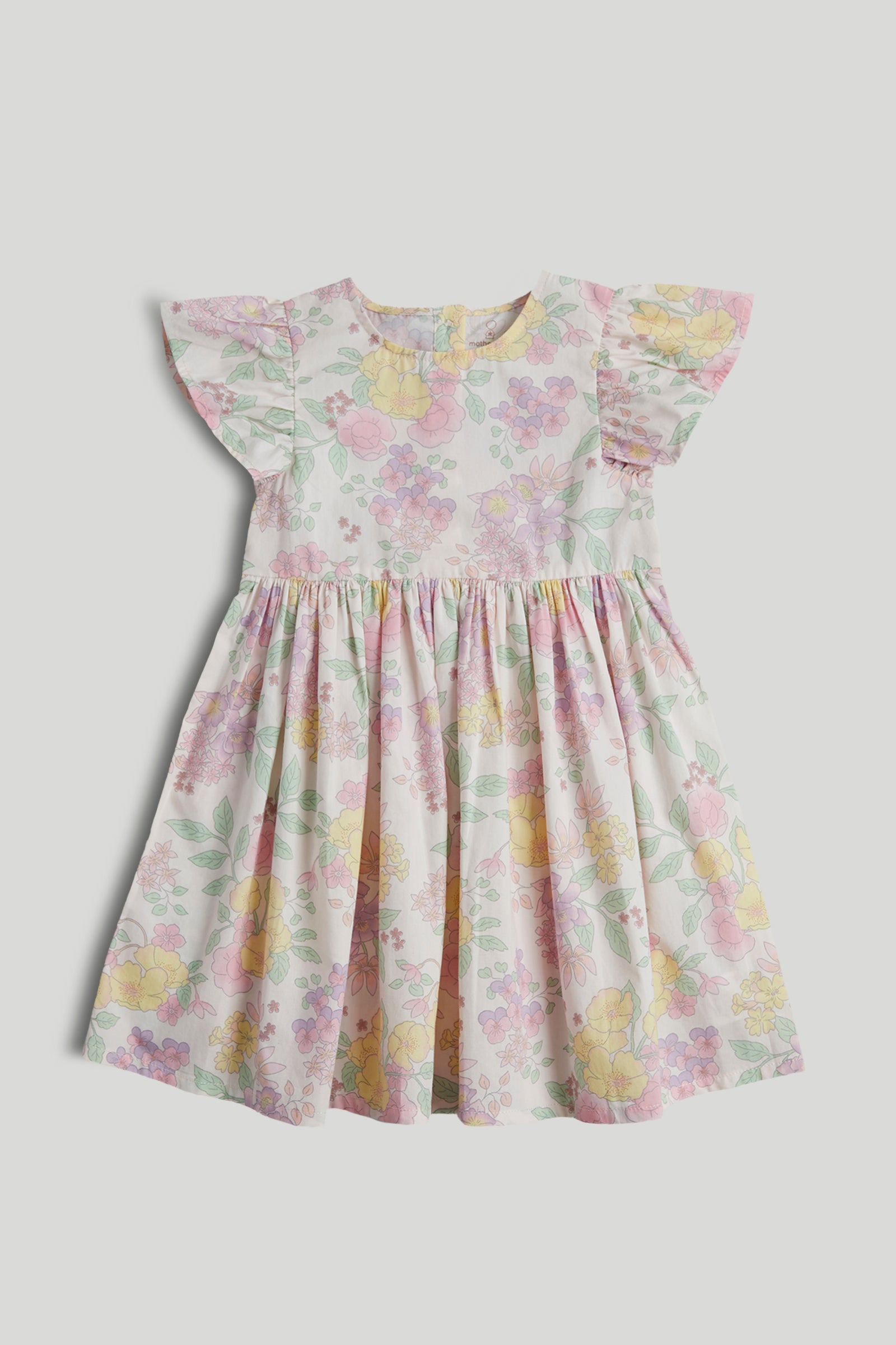 Girls Cream Cotton Shirred Puff Sleeve Jersey Dress
