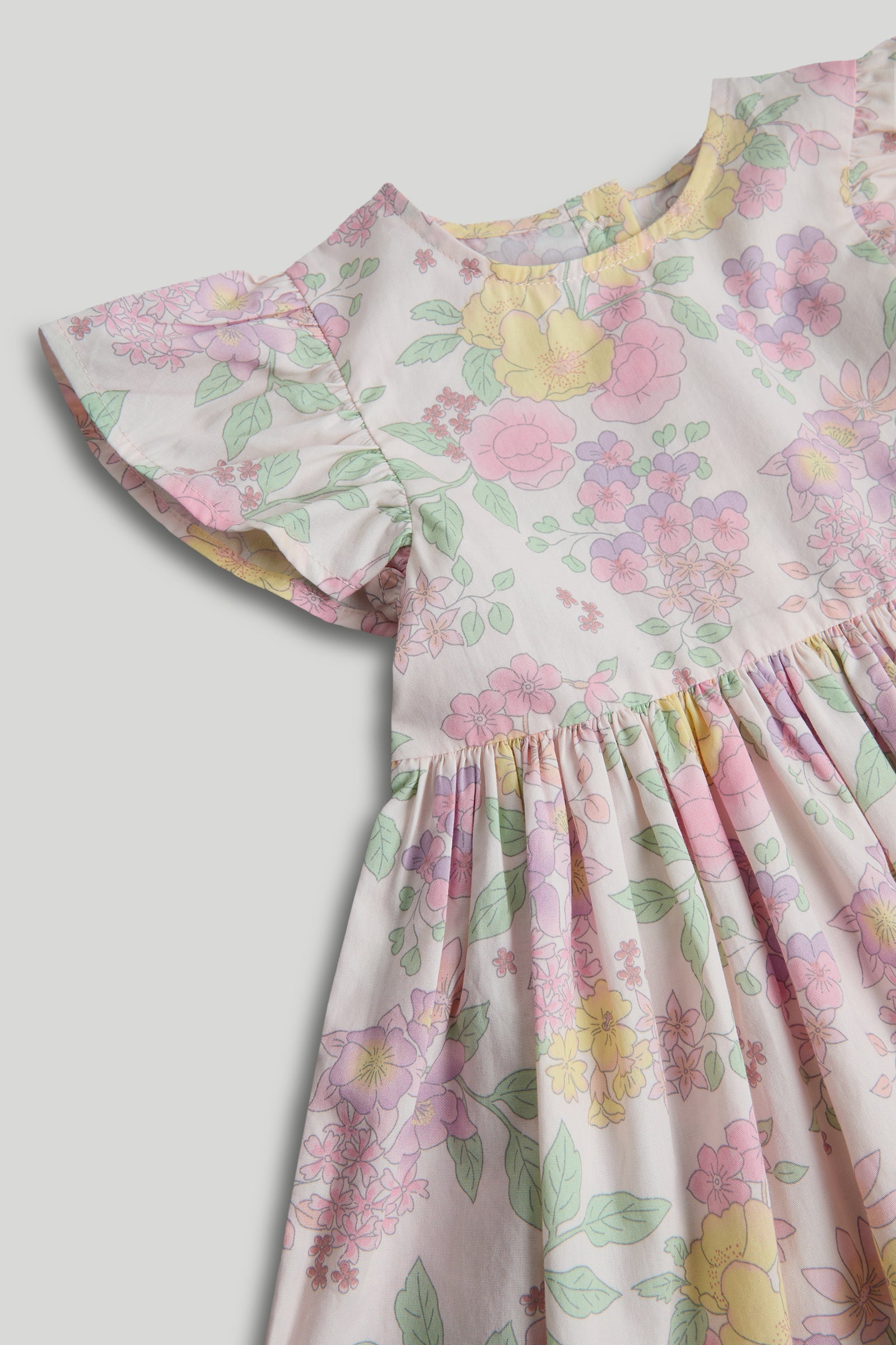 Girls Cream Cotton Shirred Puff Sleeve Jersey Dress