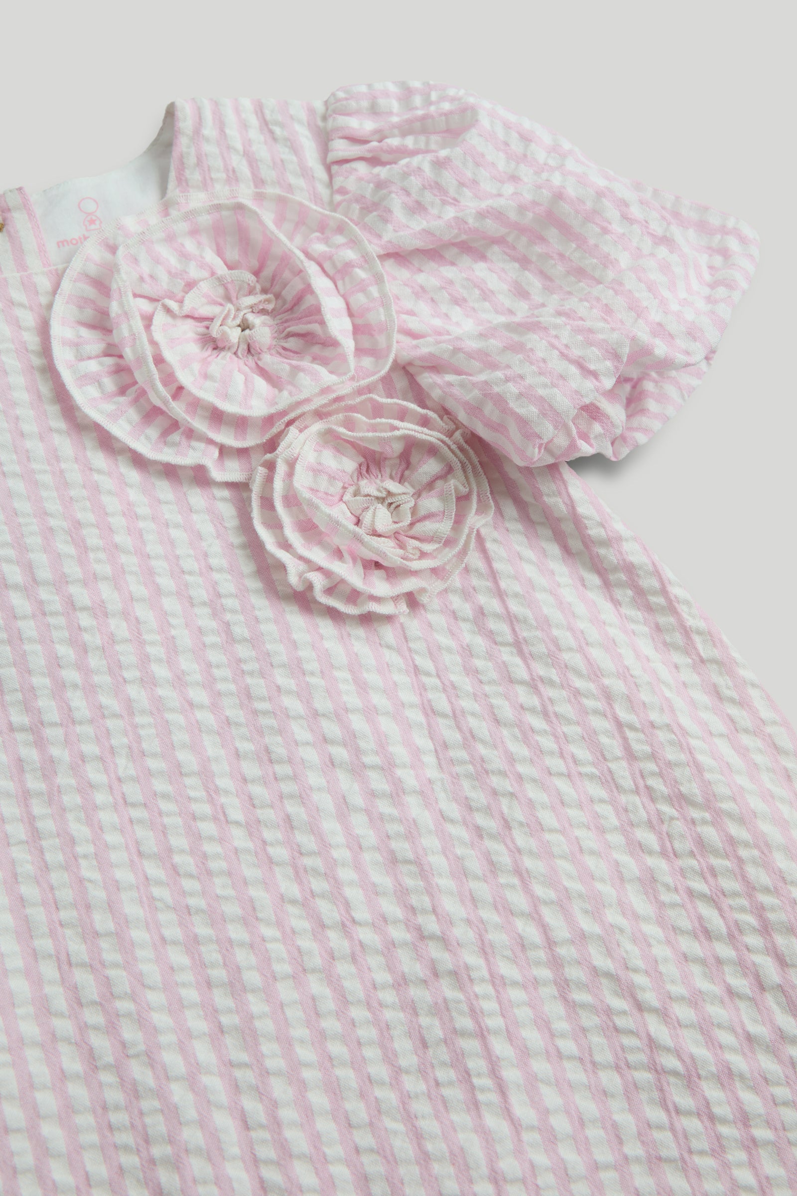Girls Light Pink Cotton Puff Sleeve Woven Dress