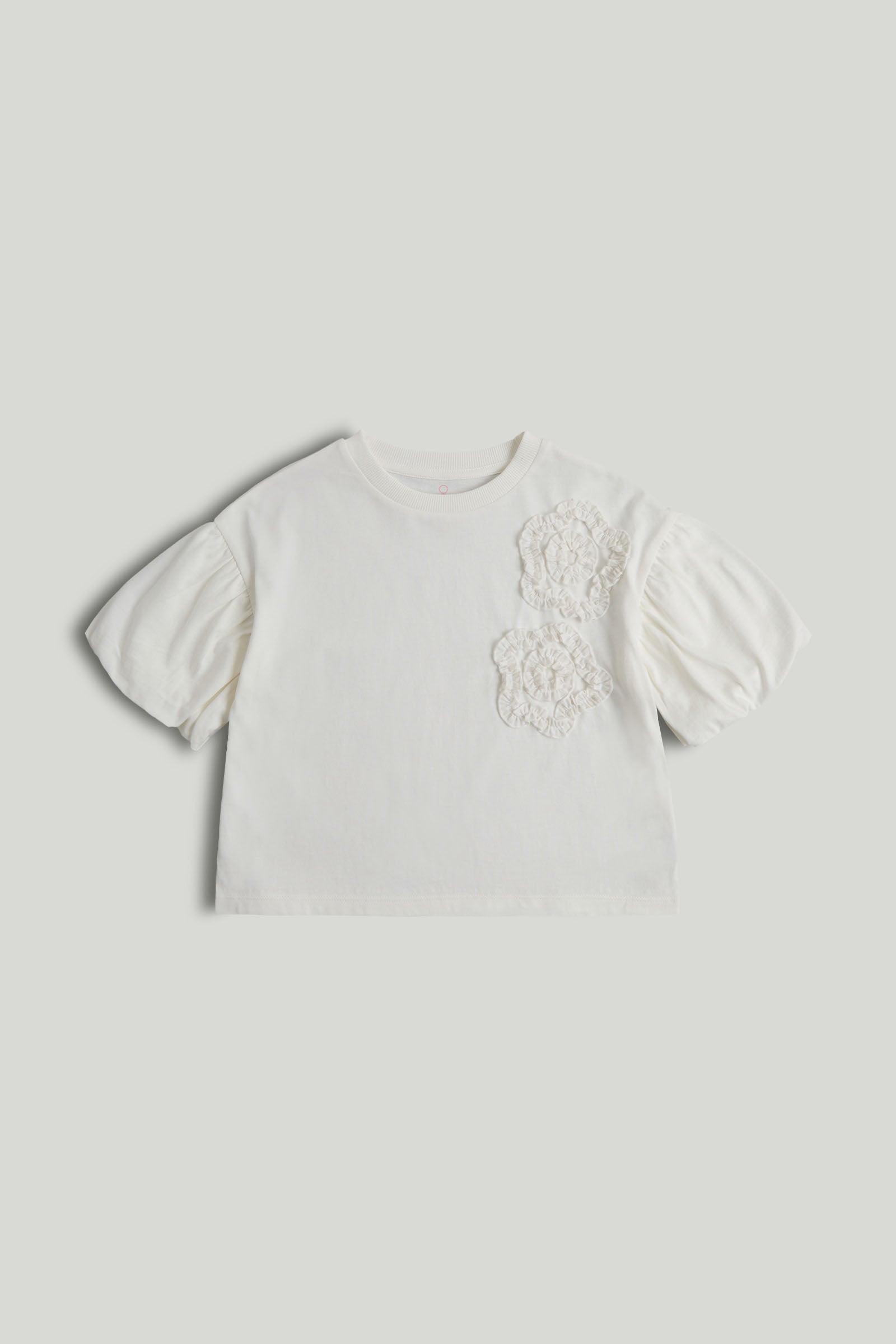 Girls Cream Cotton Puff Sleeve T-Shirt