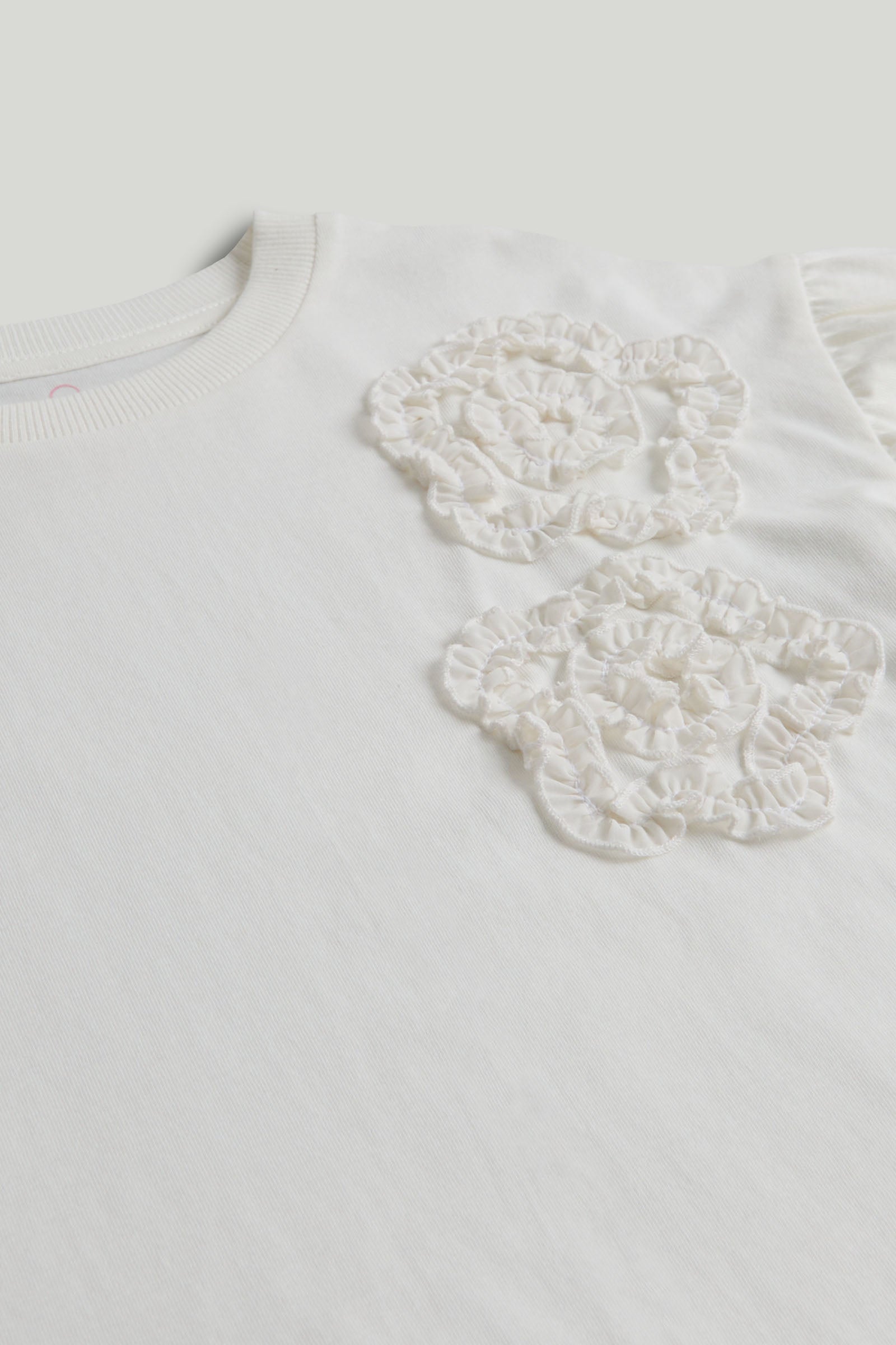 Girls Cream Cotton Puff Sleeve T-Shirt