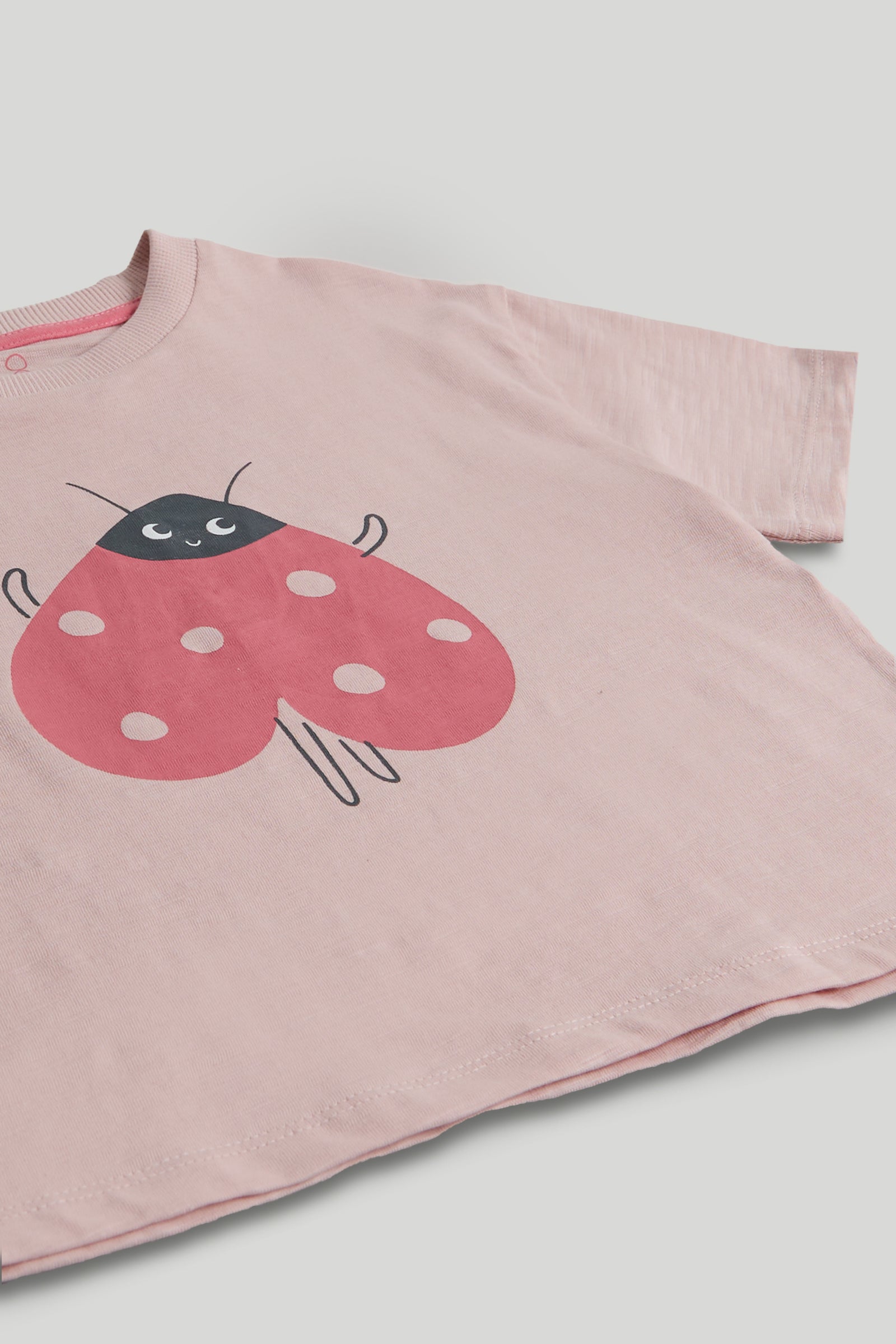 Girls Pink Printed Cotton T-Shirt and Seersucker Trouser Set