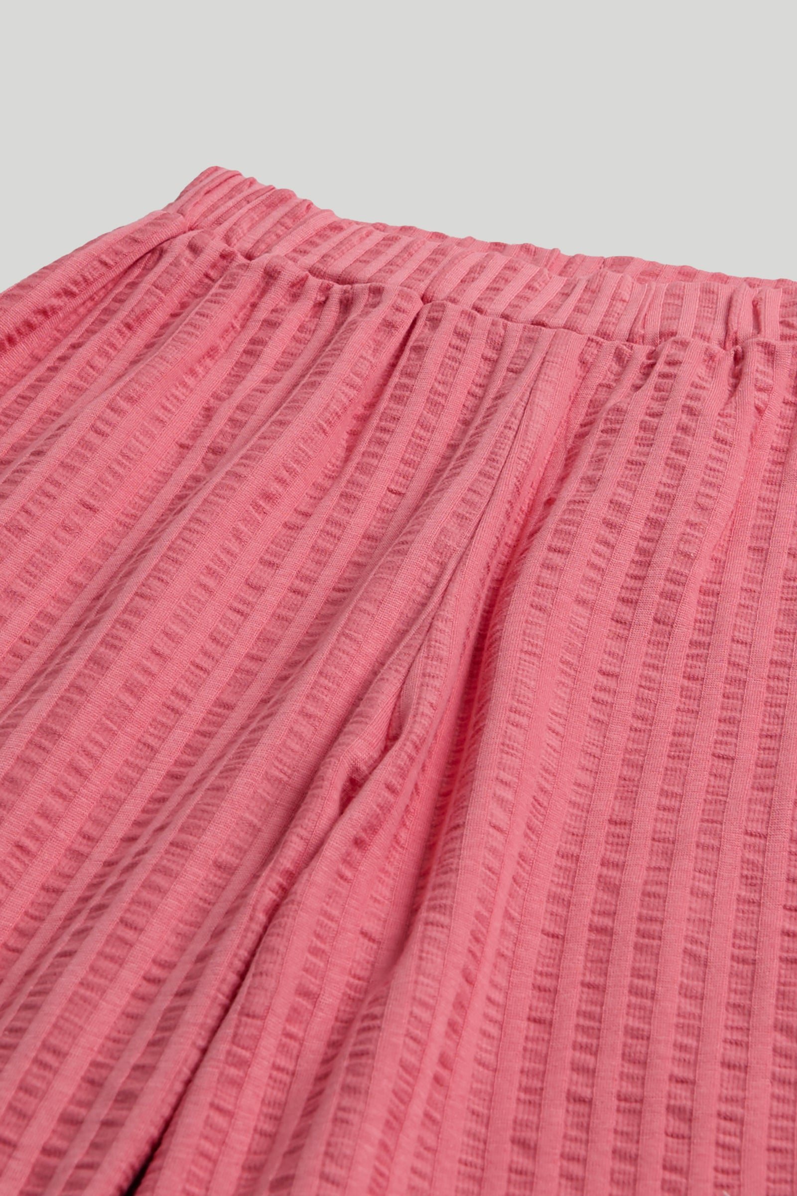 Girls Pink Printed Cotton T-Shirt and Seersucker Trouser Set