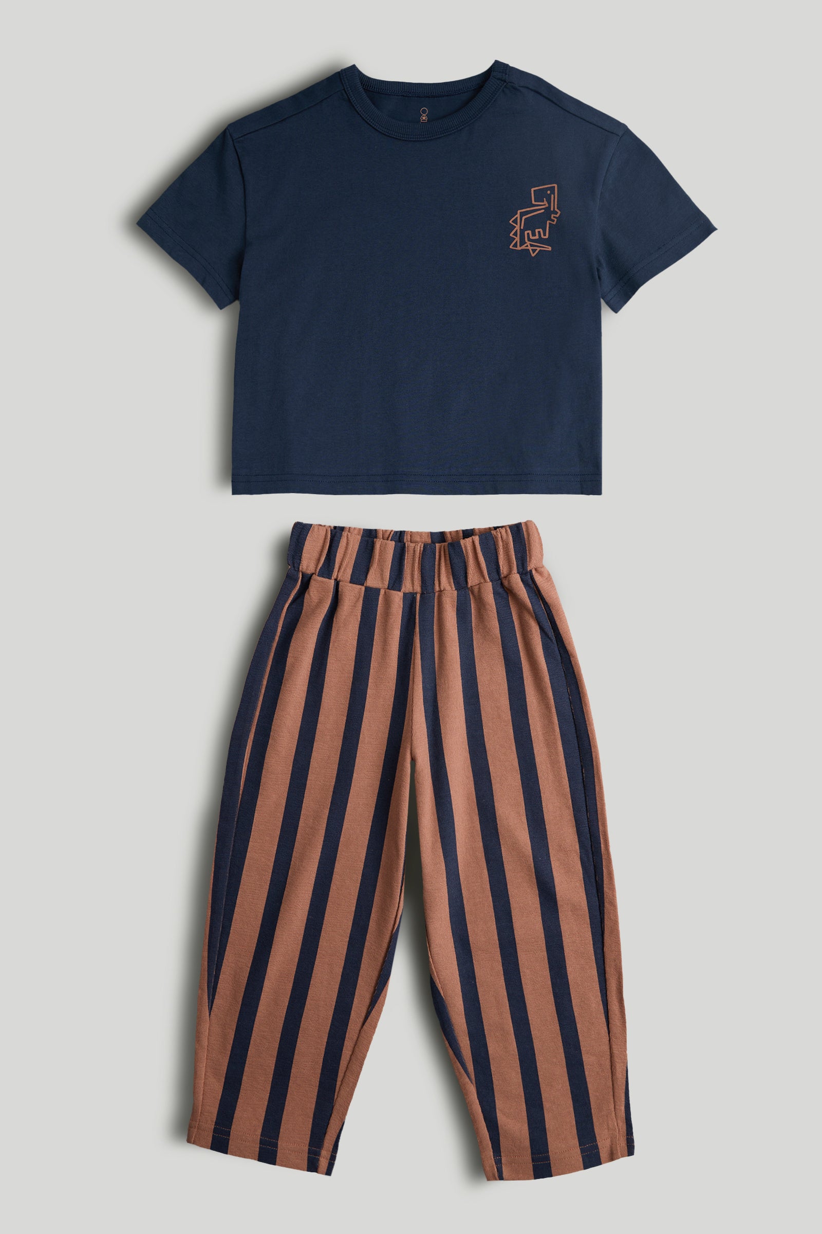 Boys Multi Stripe Cotton T-Shirt & Barrel Leg Pants Set