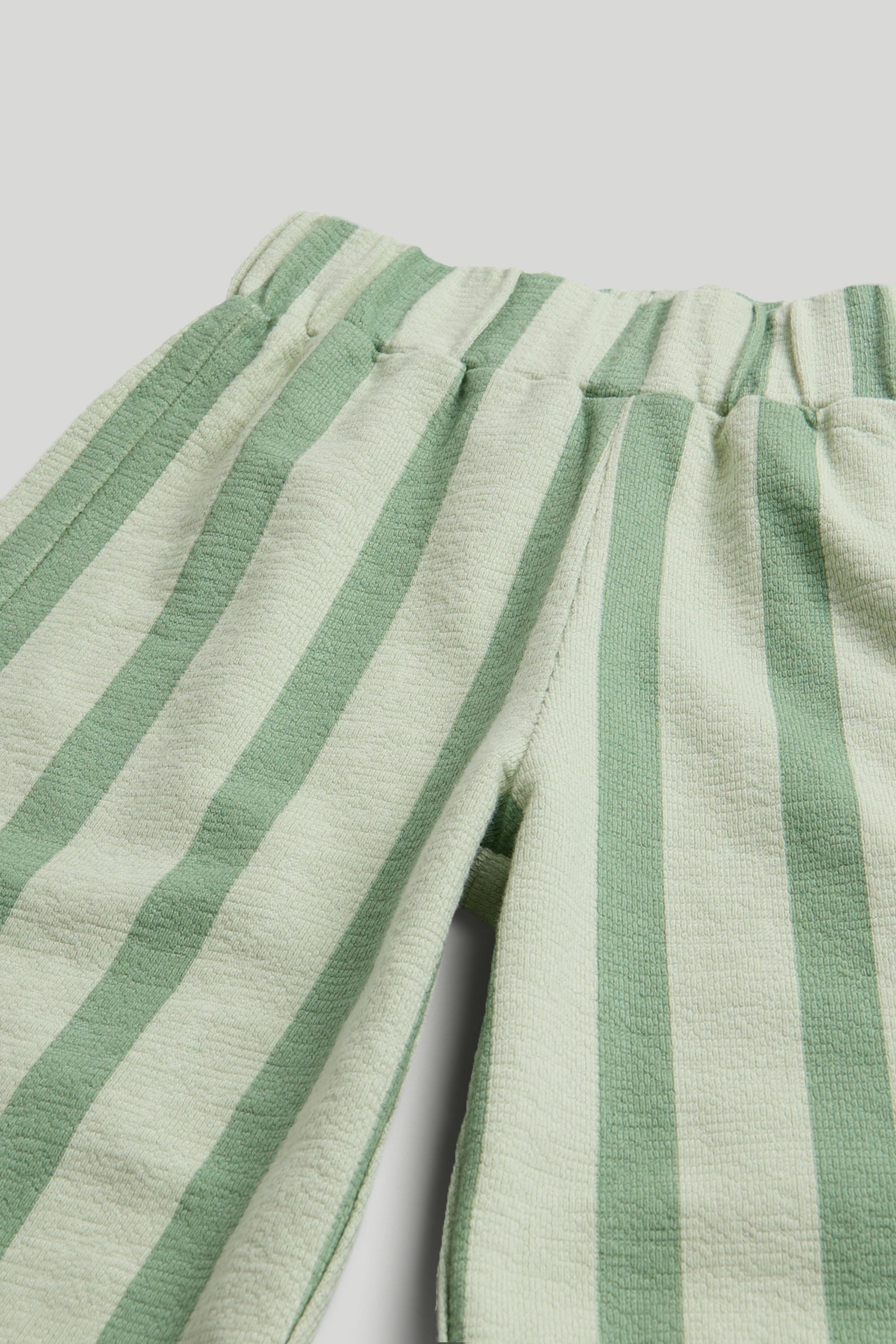 Boys Green Striped Cotton T-Shirt & Barrel Leg Pants Set