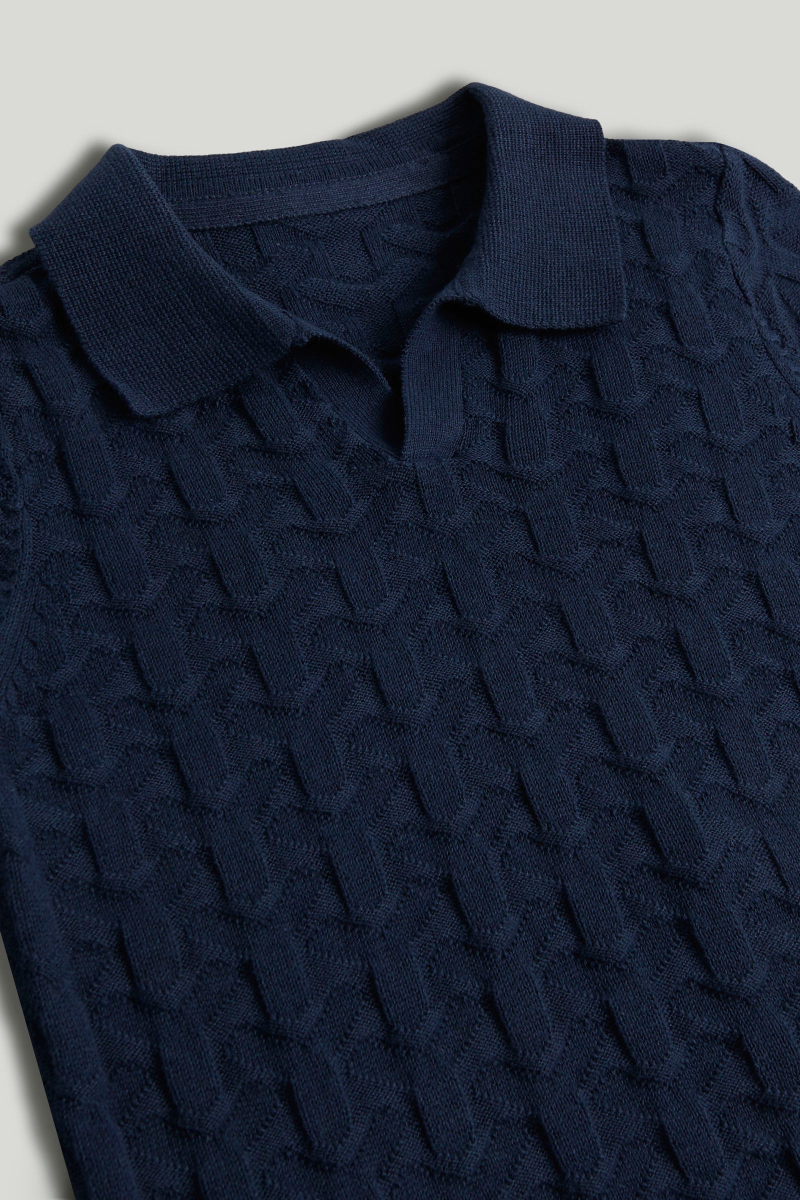 Boys Textured Cotton Knit Polo T-Shirt in Navy