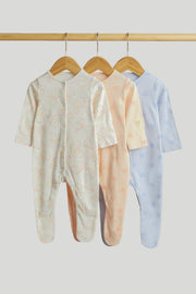 Girls Multi Butterfly Print Cotton Regular Fit 3-Pack Sleepsuits