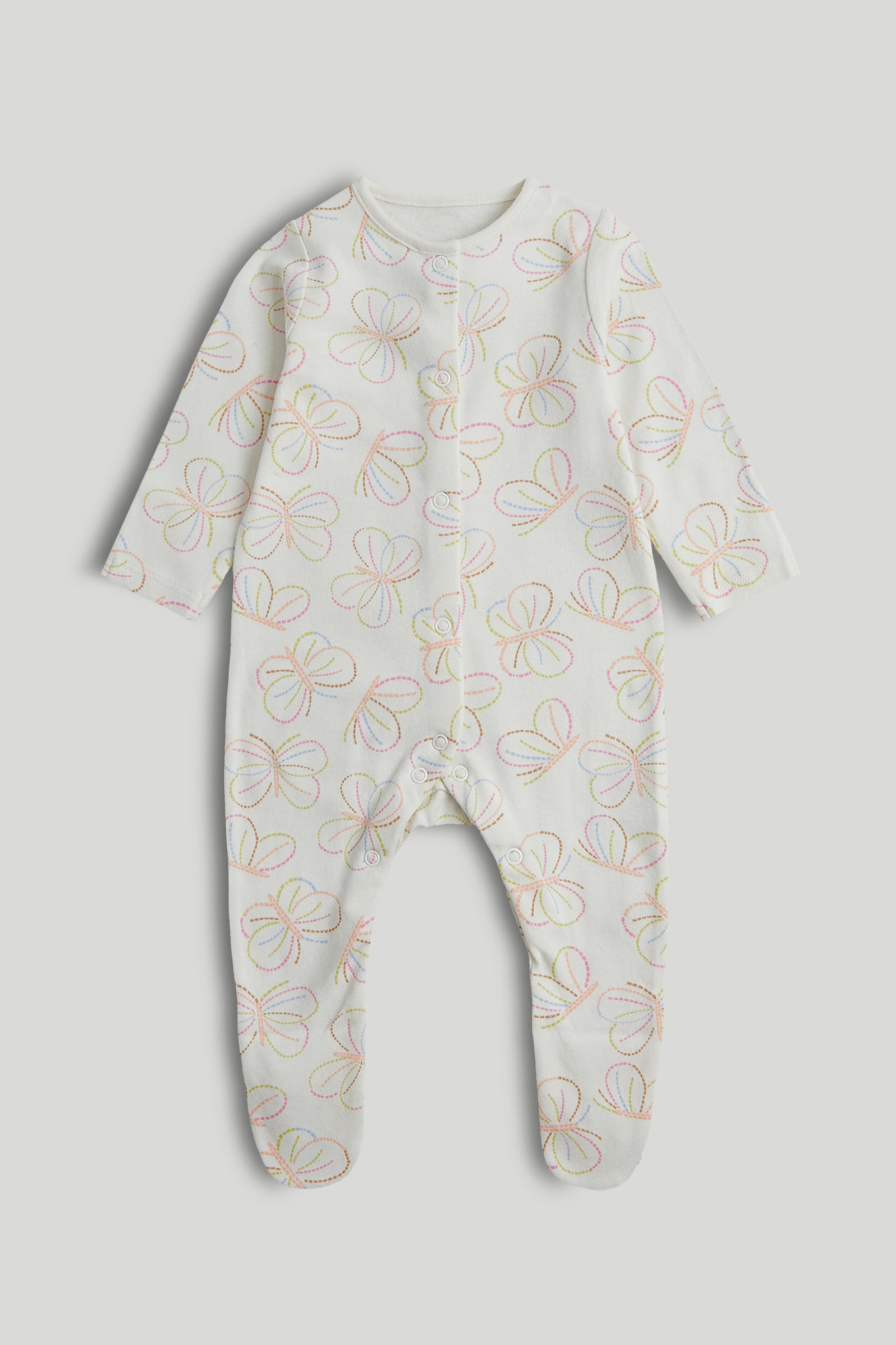 Girls Multi Butterfly Print Cotton Regular Fit 3-Pack Sleepsuits