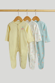 Girls Multi Fruit Print Cotton Regular Fit 3-Pack Sleepsuits