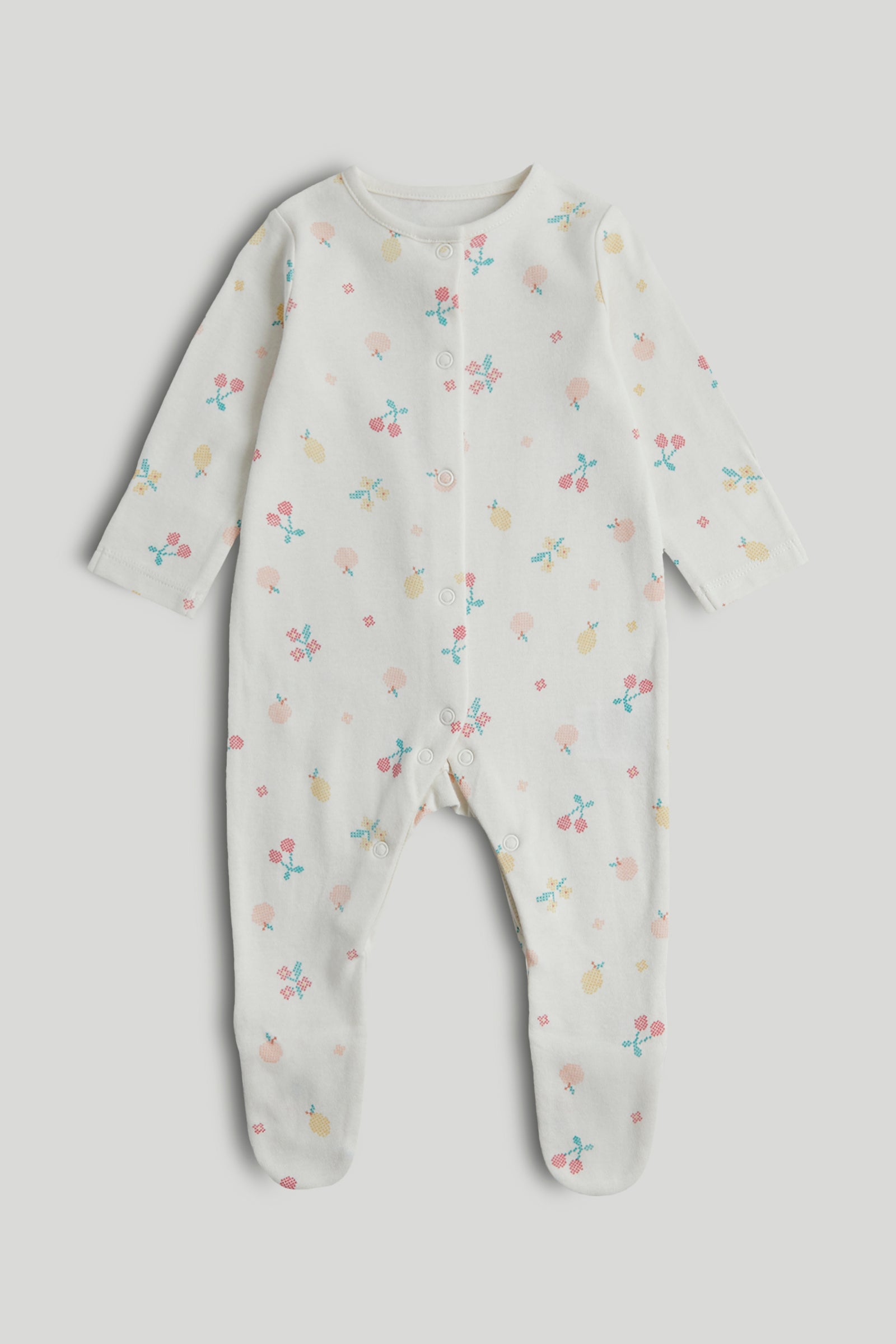 Girls Multi Fruit Print Cotton Regular Fit 3-Pack Sleepsuits