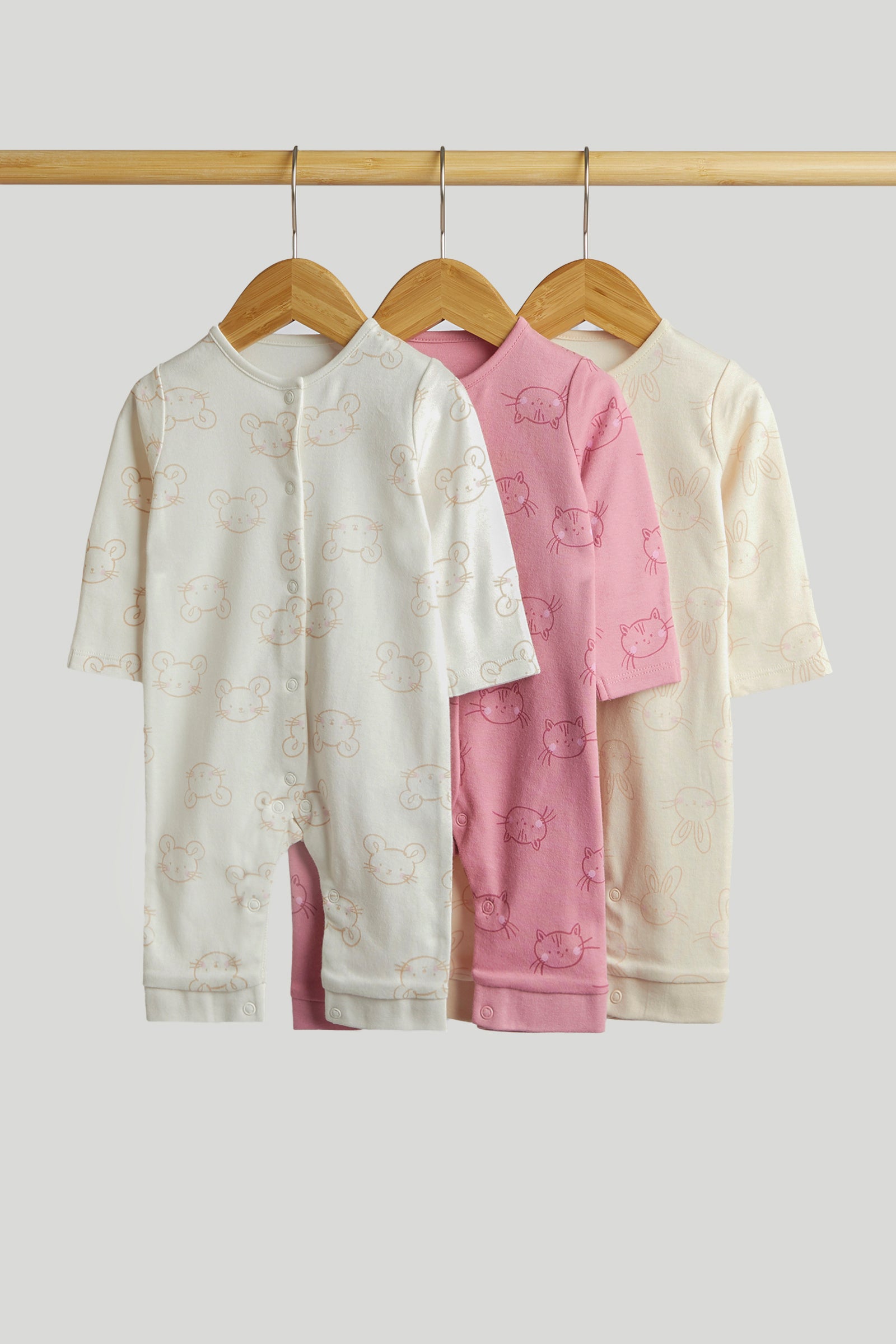 Girls Multi Printed Cotton Regular Fit 3-Pack Footless Sleepsuits