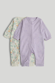 Girls Multi Printed Cotton Footless Zipped 2-Pack Sleepsuits