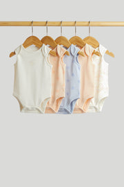 Girls Multi Butterfly Print Cotton Regular Fit 5-Pack Sleeveless Bodysuits