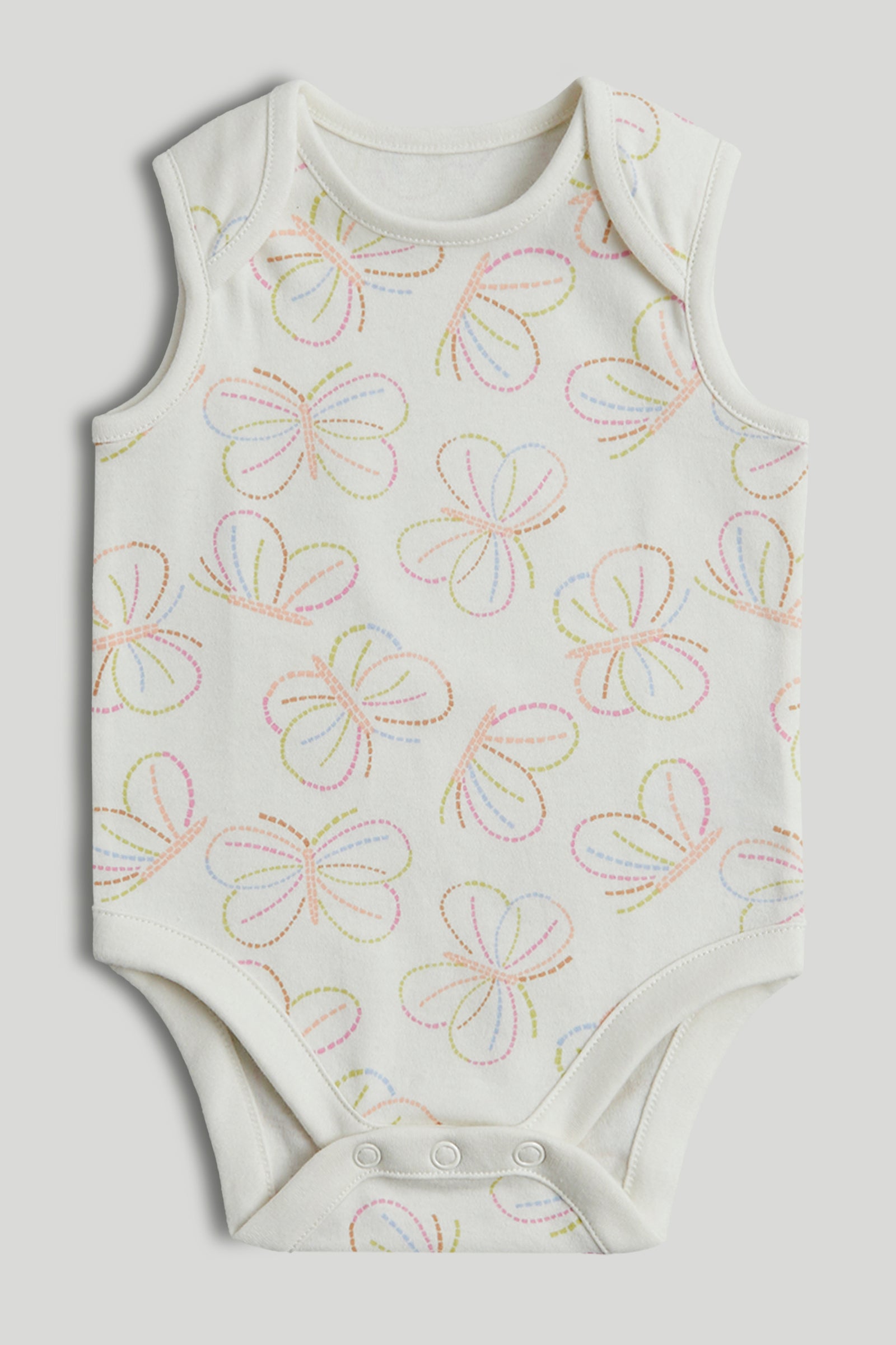 Girls Multi Butterfly Print Cotton Regular Fit 5-Pack Sleeveless Bodysuits