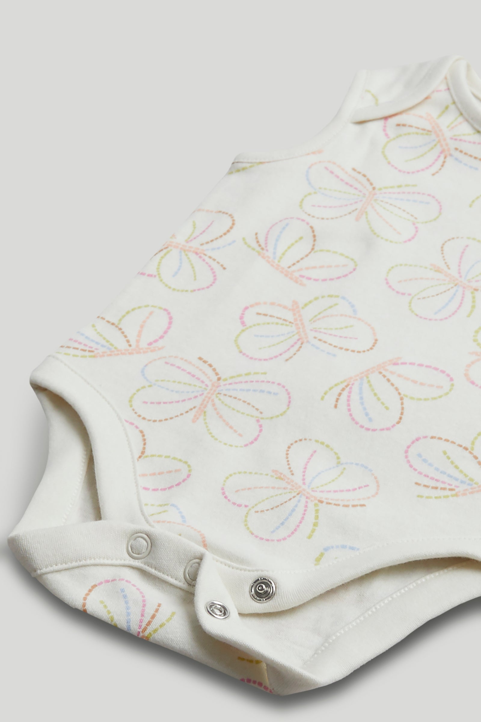 Girls Multi Butterfly Print Cotton Regular Fit 5-Pack Sleeveless Bodysuits