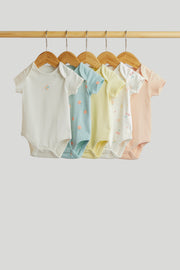 Girls Multi Fruit Print Cotton Regular Fit 5-Pack Short Sleeve Bodysuits