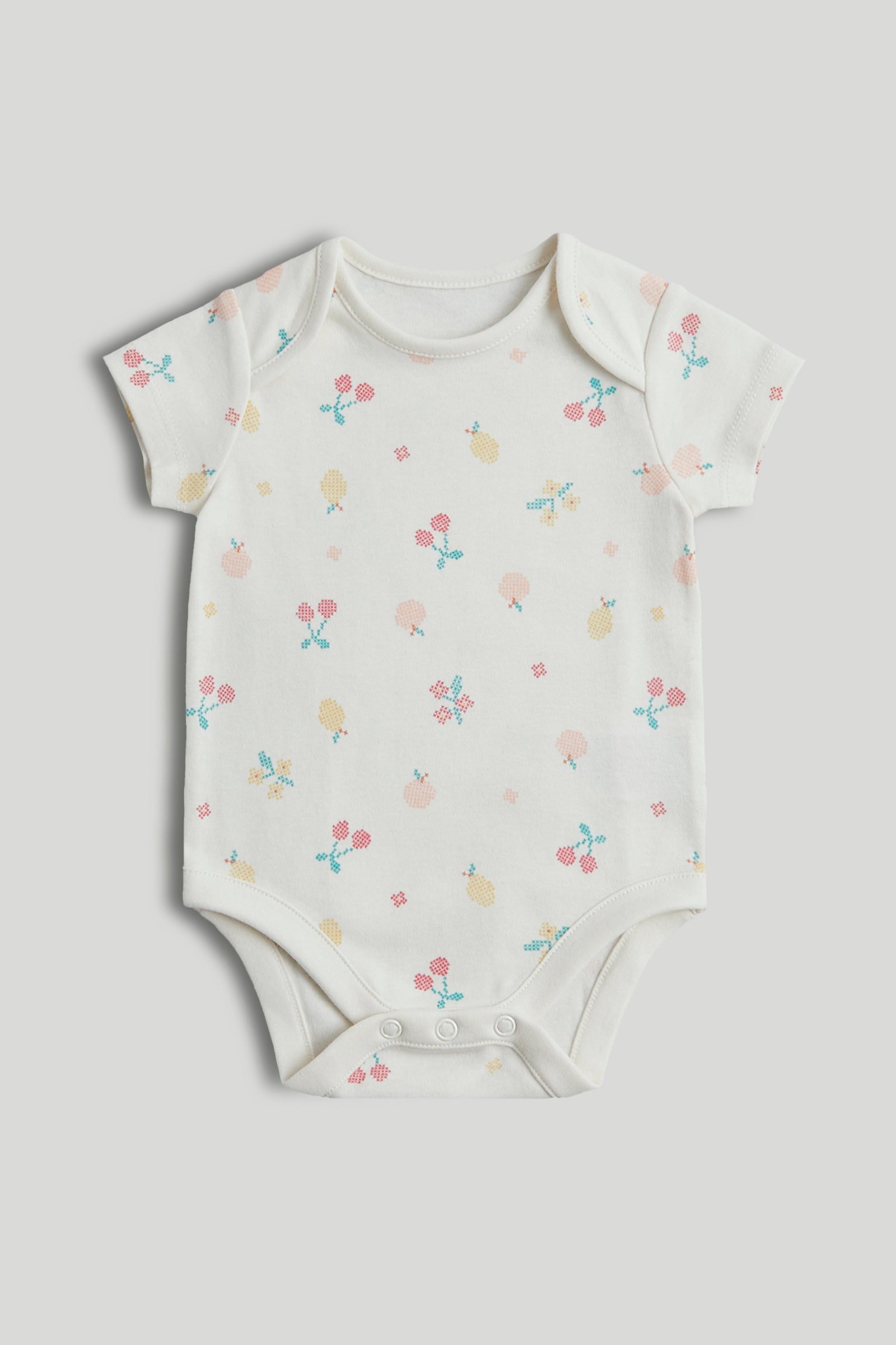 Girls Multi Fruit Print Cotton Regular Fit 5-Pack Short Sleeve Bodysuits