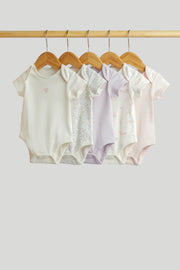 Girls Multi Little Bird Print Cotton Regular Fit 5-Pack Short Sleeve Bodysuits
