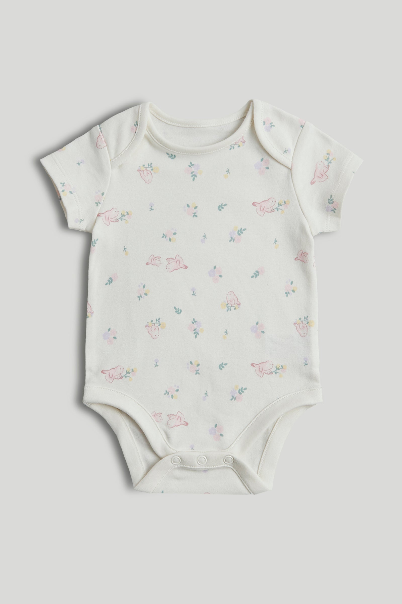 Girls Multi Little Bird Print Cotton Regular Fit 5-Pack Short Sleeve Bodysuits