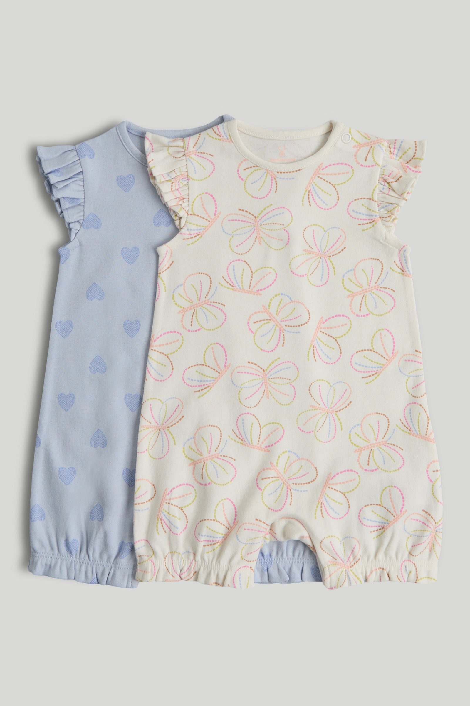 Girls Multi Butterfly Print Cotton Regular Fit 2-Pack Rompers