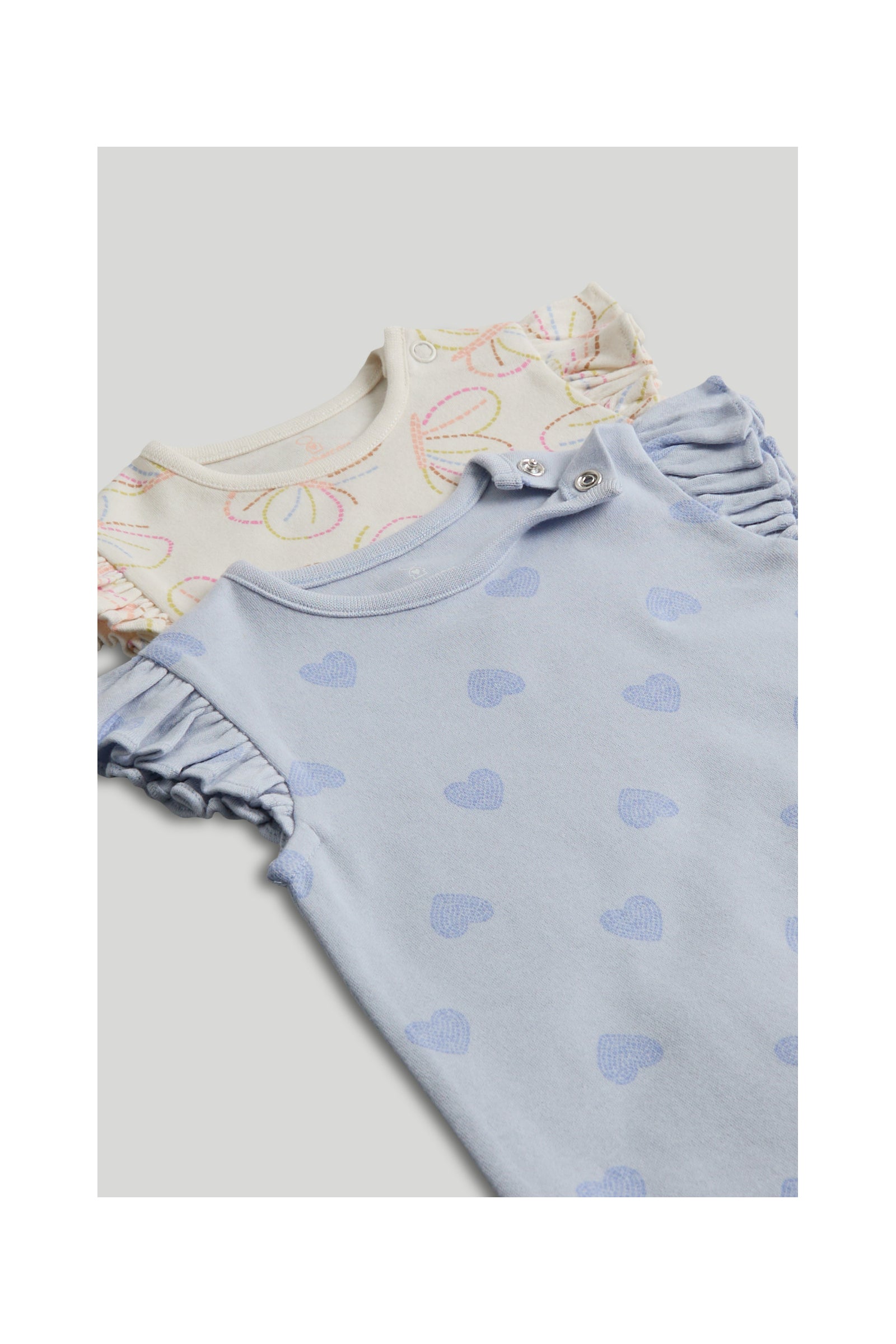 Girls Multi Butterfly Print Cotton Regular Fit 2-Pack Rompers