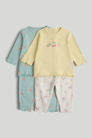 Girls Multi Fruit Print Cotton Regular Fit 2-Pack Long Sleeve Pyjama Set