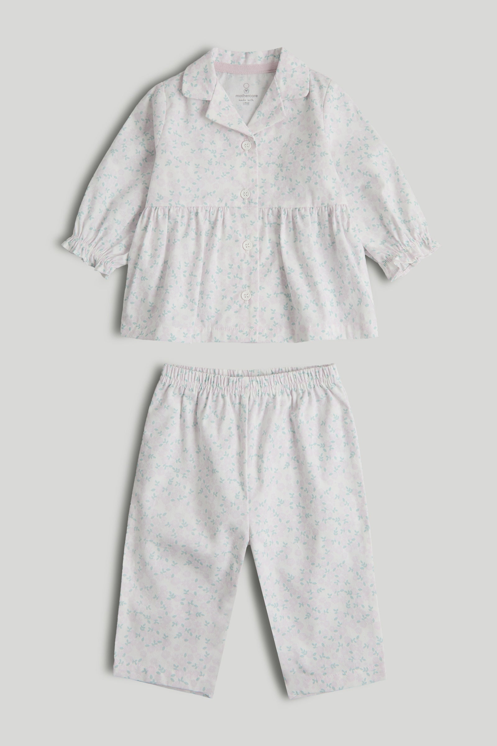 Girls Cream Floral Print Cotton Woven Regular Fit Long Sleeve Pyjama Set