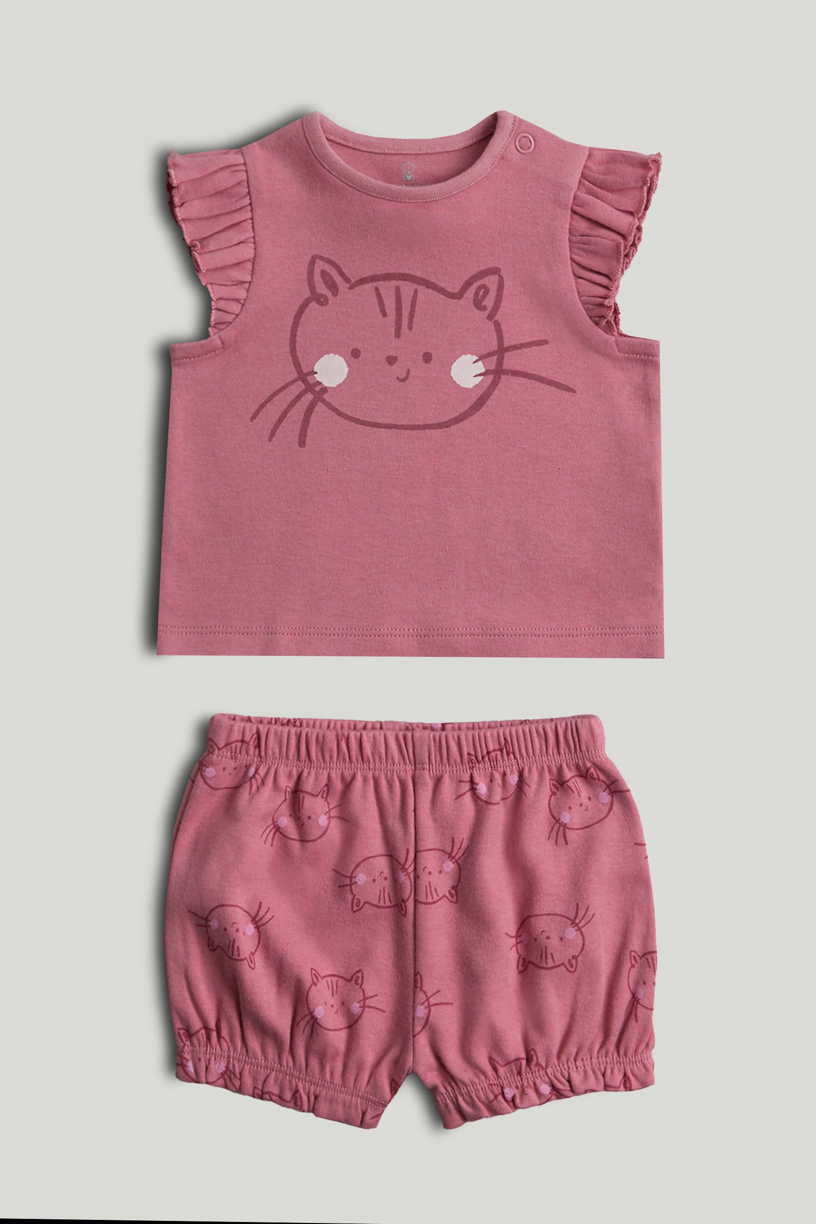 Girls Purple Animal Print Cotton Regular Fit Short Sleeve Shortie Pyjama Set