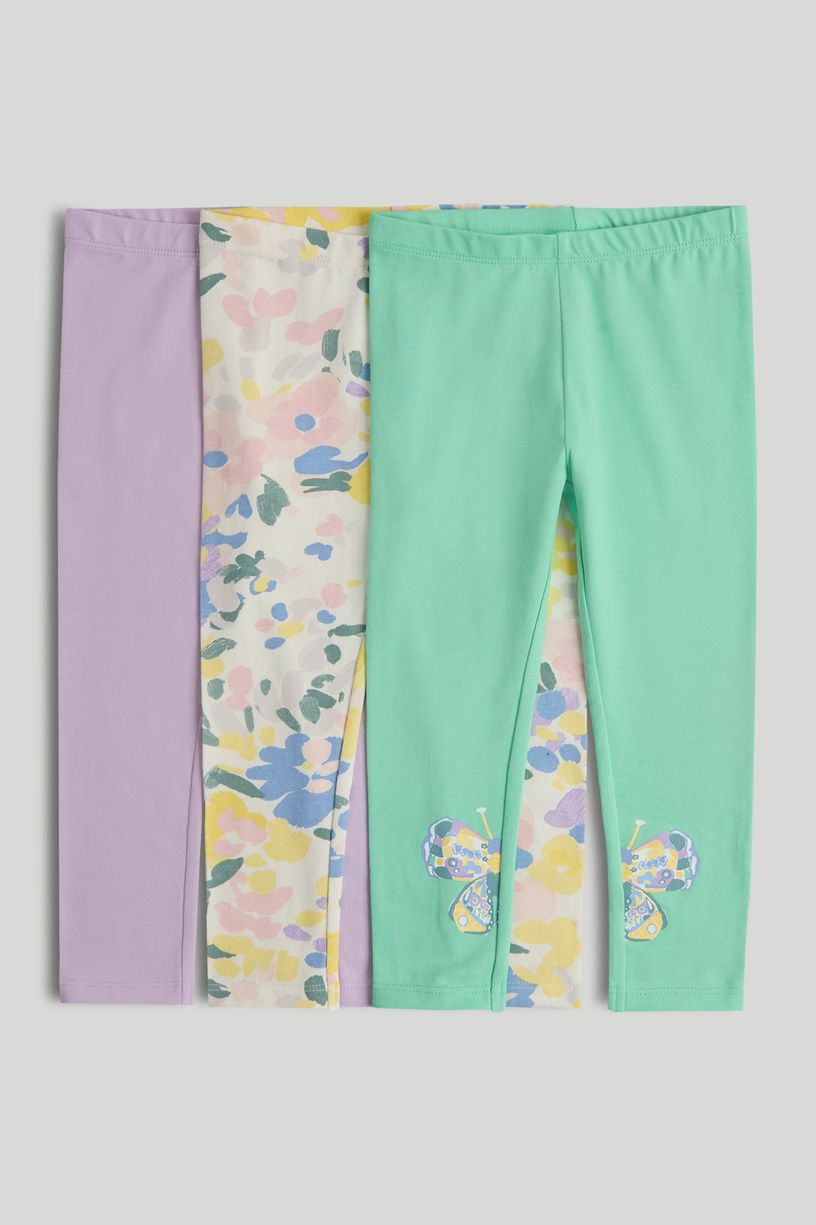 Girls Multi Cotton Stretch 3-Pack Everyday Leggings