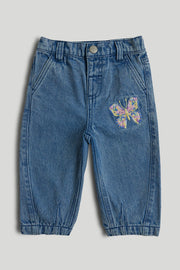 Boys Blue Cotton Regular Fit Dyed Jeans