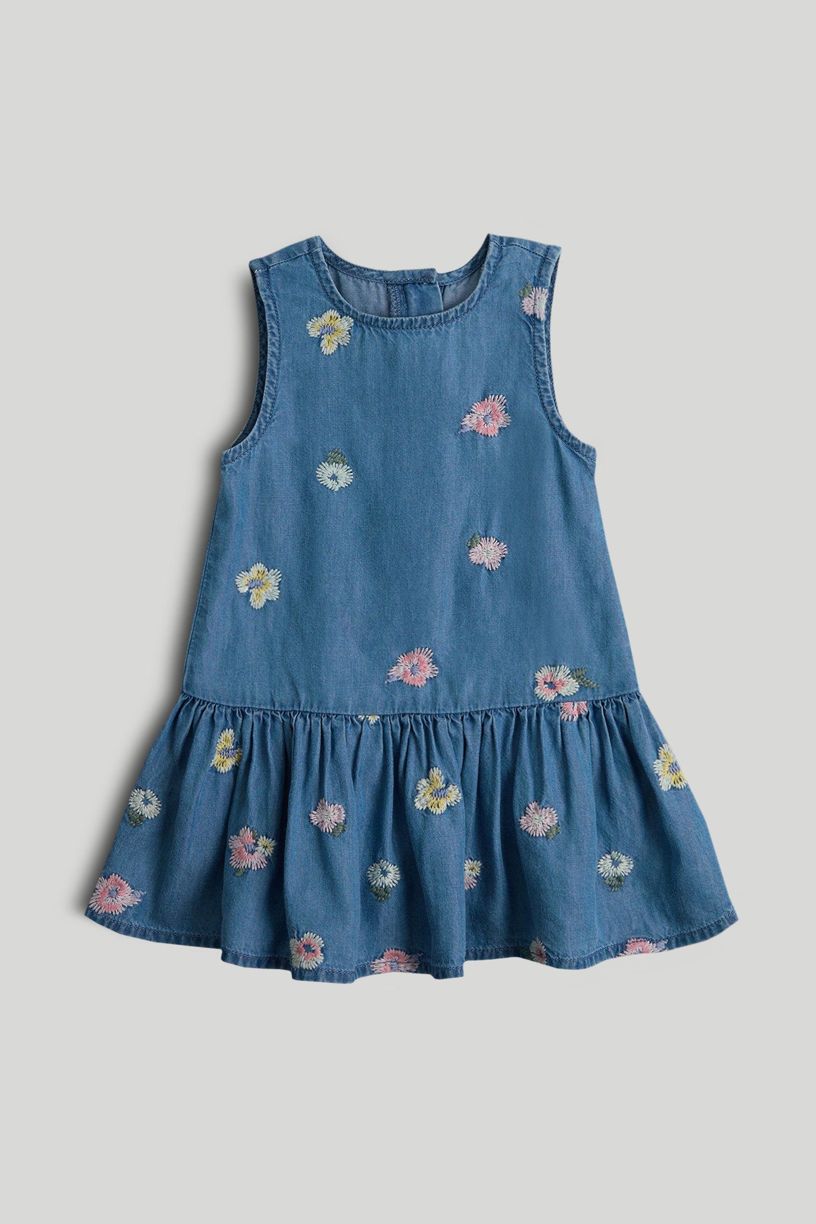 Girls Blue Lyocell Sleeveless Regular Fit Embroidered Dress