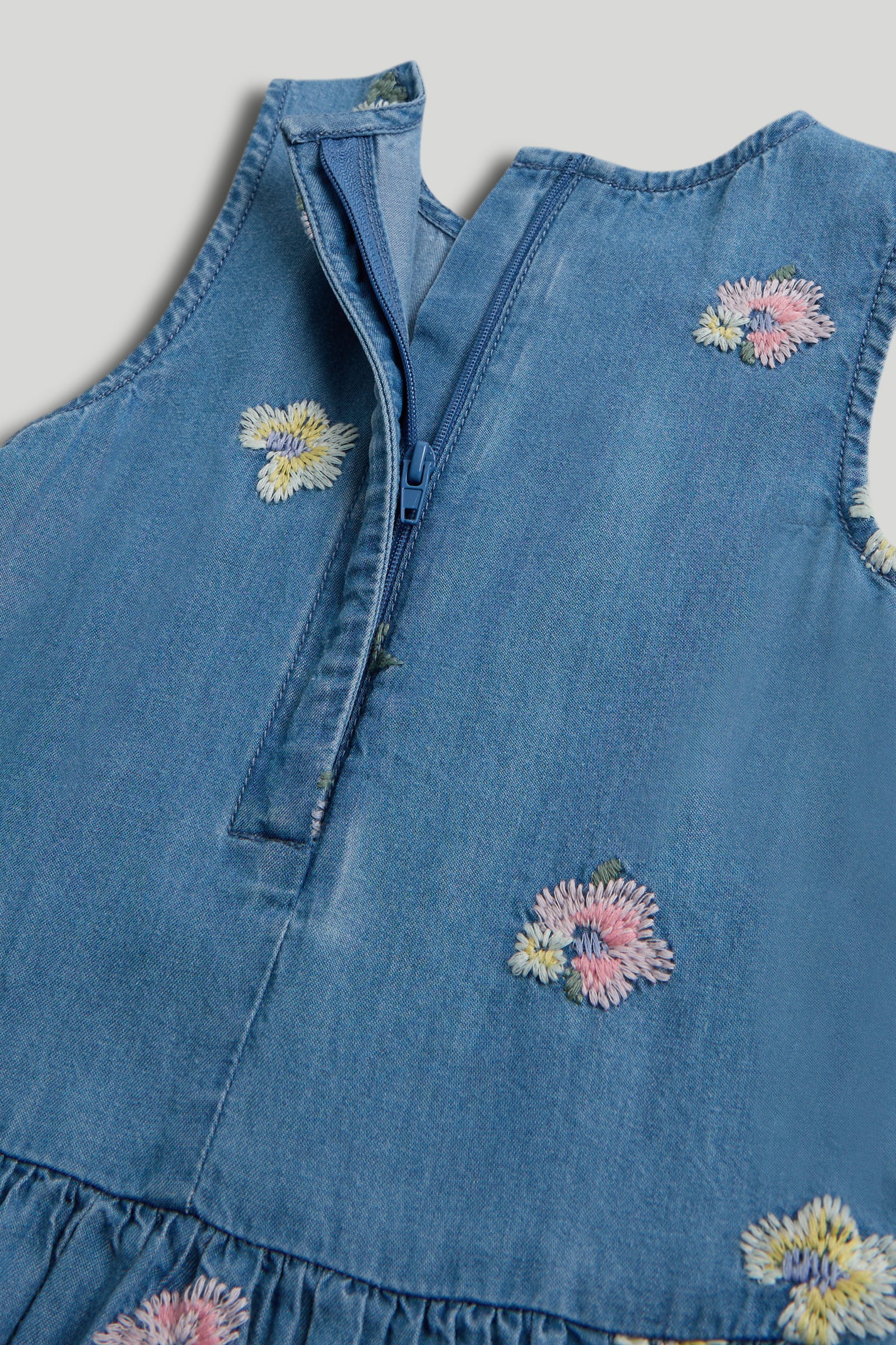 Girls Blue Lyocell Sleeveless Regular Fit Embroidered Dress